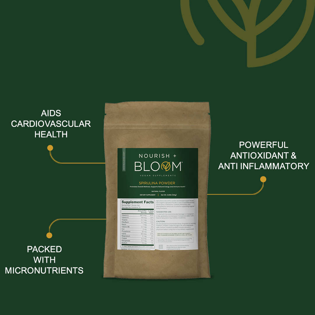 Nourish & Bloom Spirulina Powder, Natural Flavor, 30 Servings A2