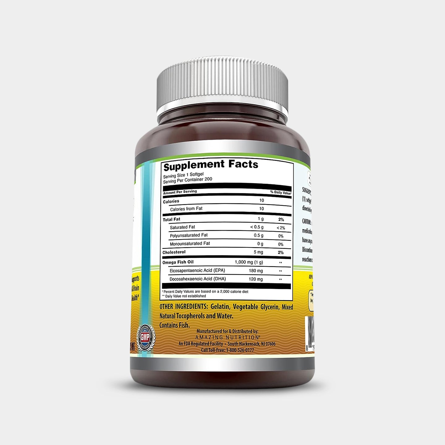 Amazing Formulas Omega Fish Oil 1000 mg, Unflavored, 200 Softgels A1