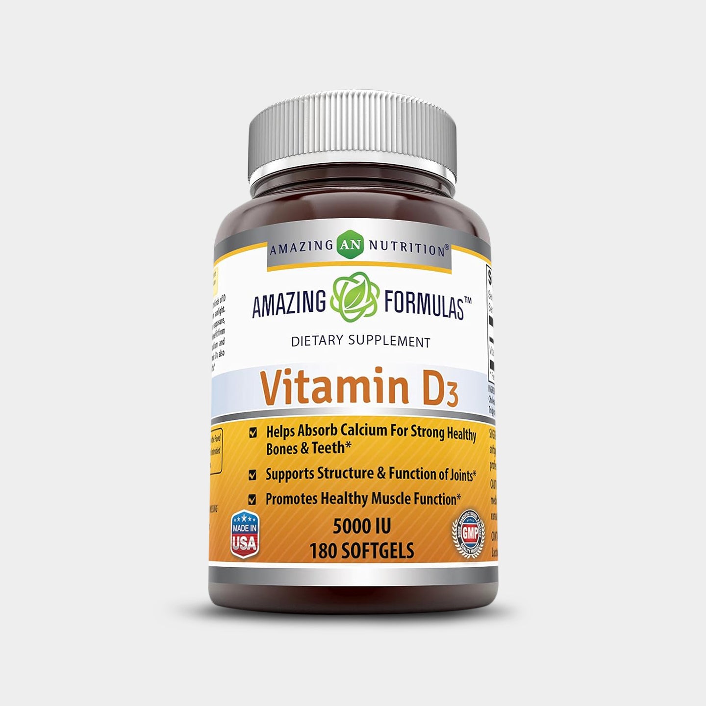 Amazing Formulas Vitamin D3 5000 IU, Unflavored, 180 Softgels A1