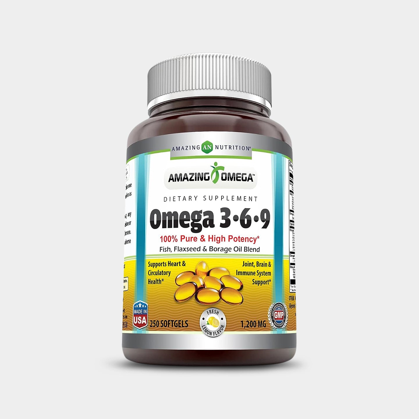 Amazing Formulas Omega 3 6 9 1200 mg, Lemon, 250 Softgels A1