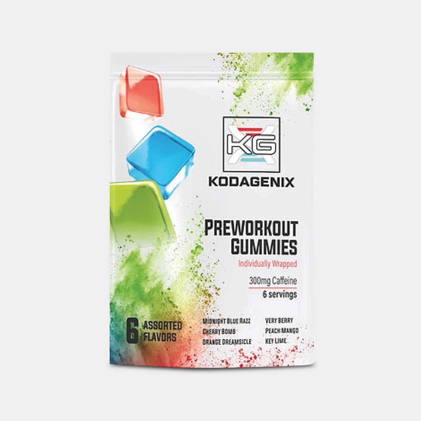 Kodagenix PreWorkout Gummies, Assorted Sour Candy Flavors, 6 Individually Wrapped Gummies A1