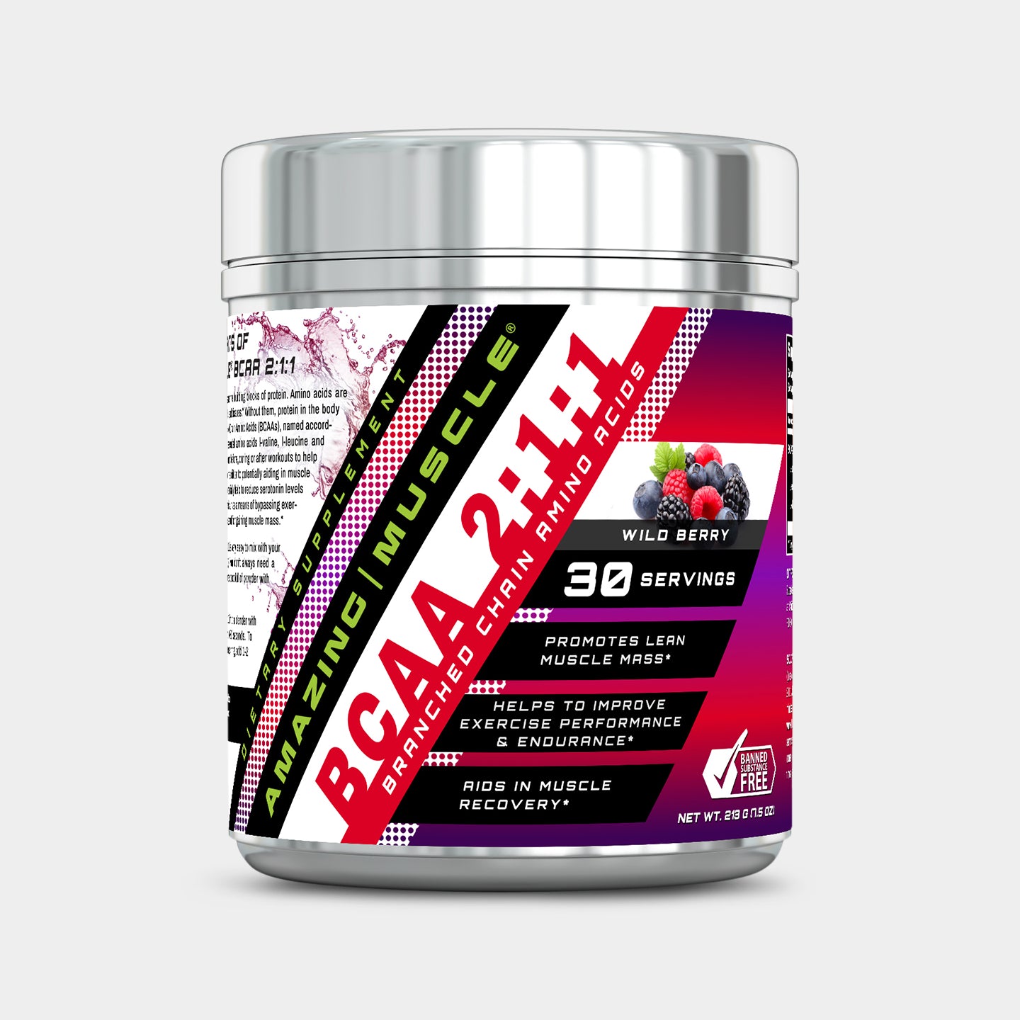 Amazing Muscle BCAA 2:1:1, Wild Berry, 30 Servings A1
