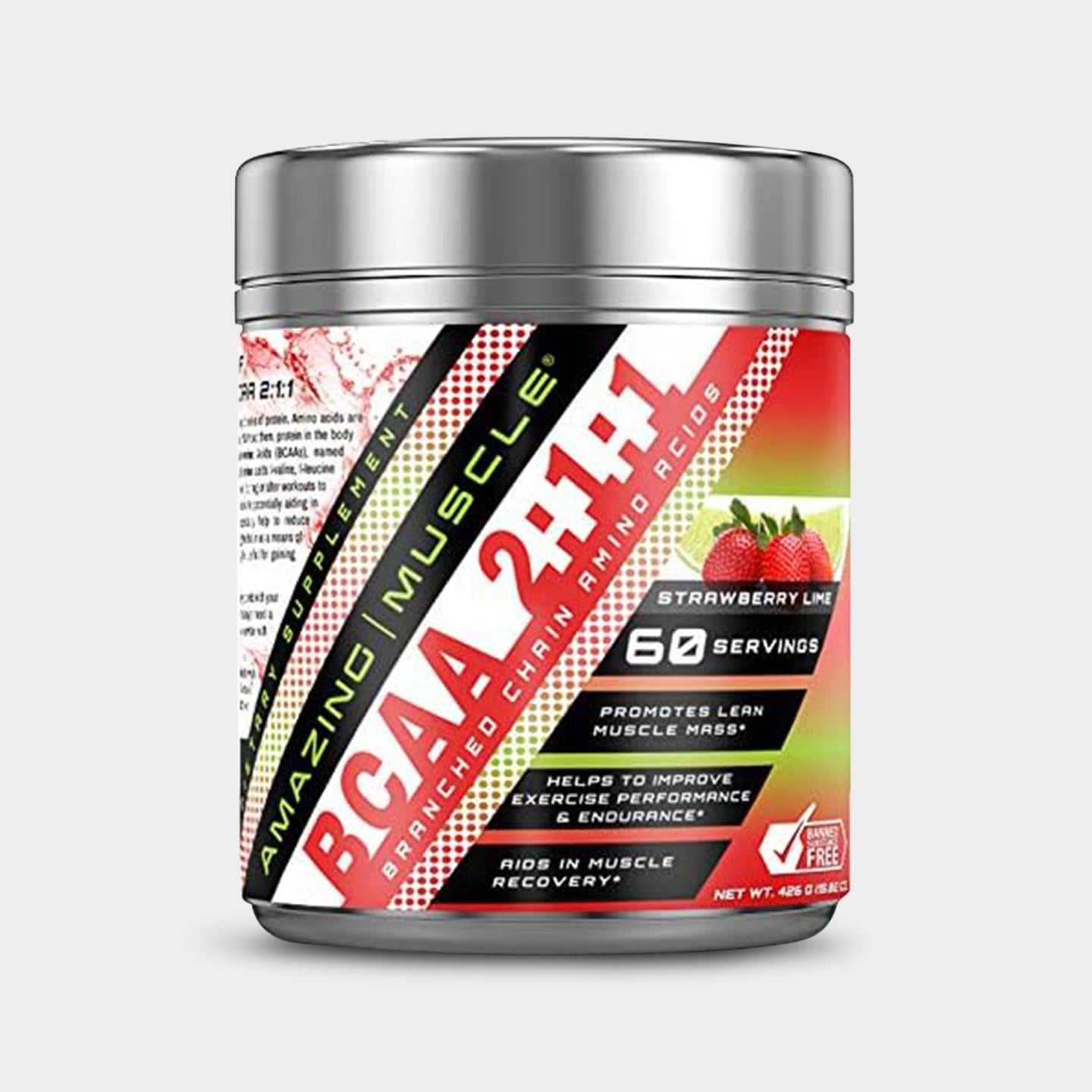 Amazing Muscle BCAA 2:1:1, Strawberry Lime, 60 Servings A1