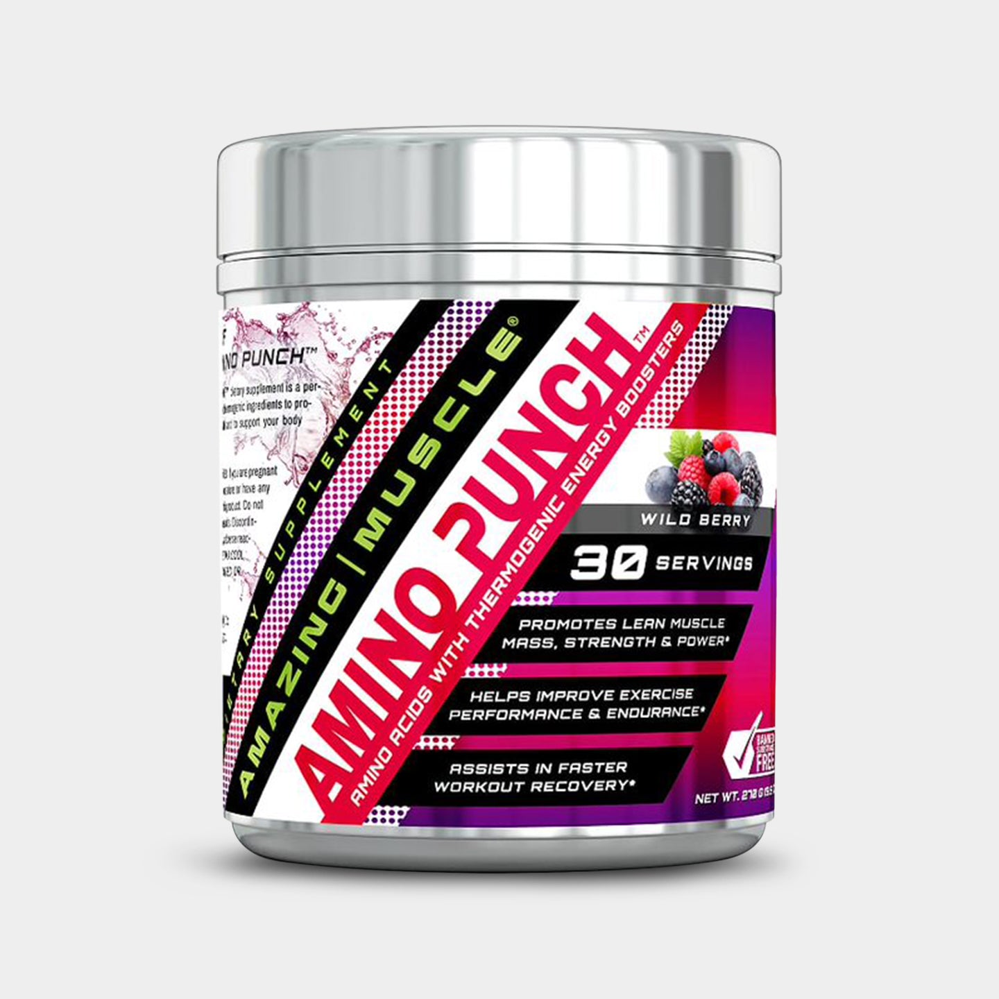 Amazing Muscle Amino Punch with Sucralose, Wild Berry, 30 Servings A1