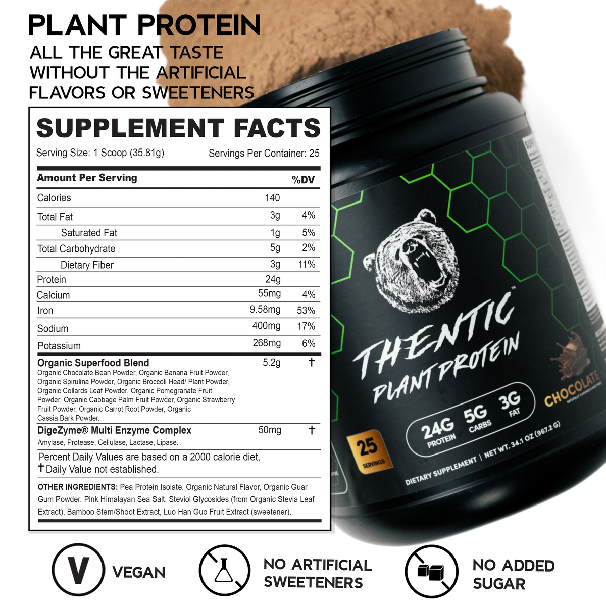 Thentic Plant Protein, Chocolate, 25 Servings A2
