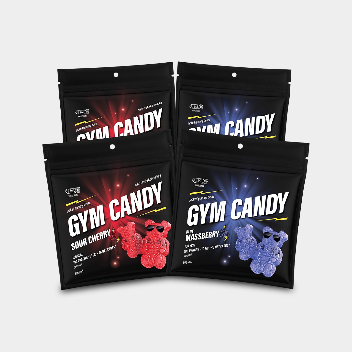 Gym Candy Jacked Gummy Bears, Variety, 2oz - 4 Pack A1