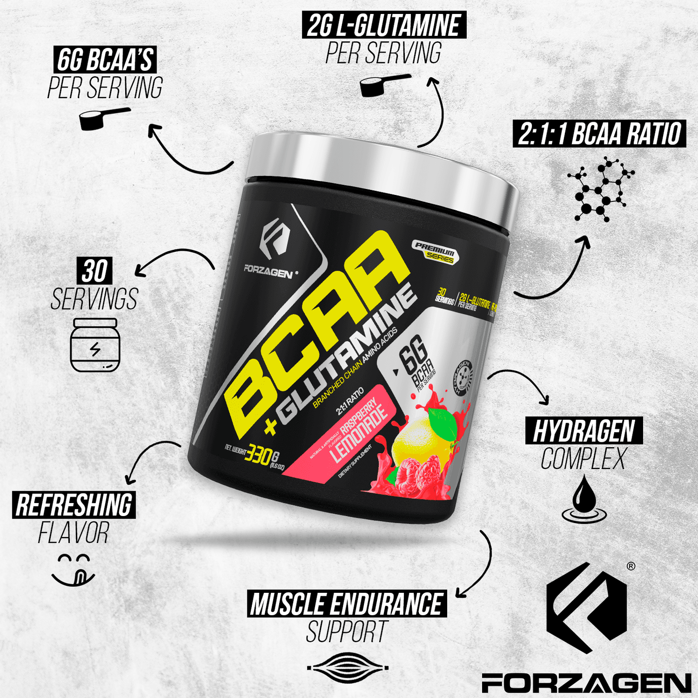 Forzagen BCAA'S + Glutamine with Hydragen Complex