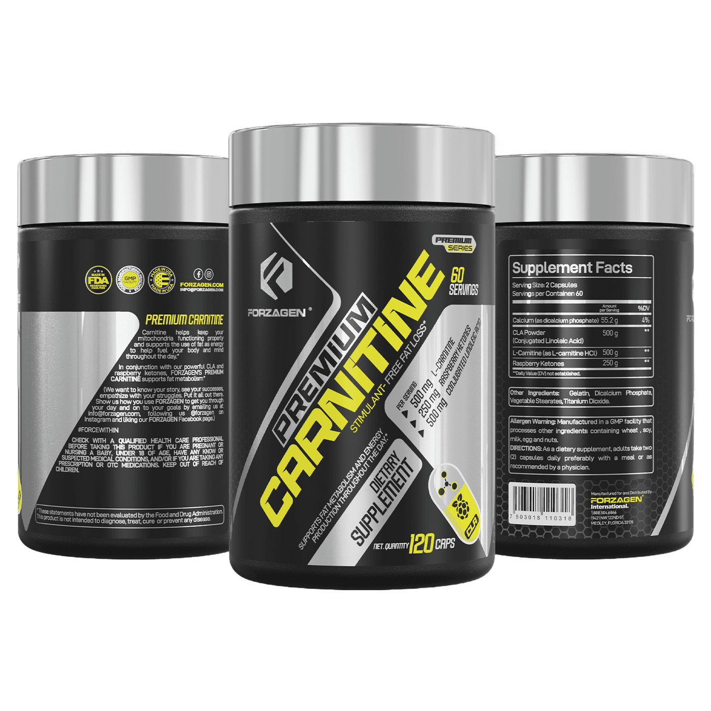 Forzagen Premium L Carnitine + CLA + Raspberry Ketones Stim-Free