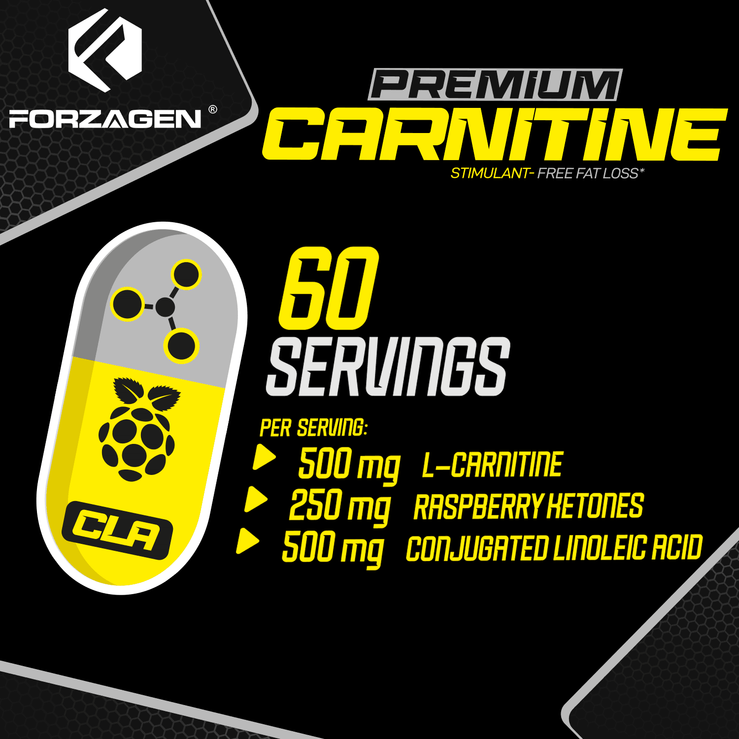 Forzagen Premium L Carnitine + CLA + Raspberry Ketones Stim-Free
