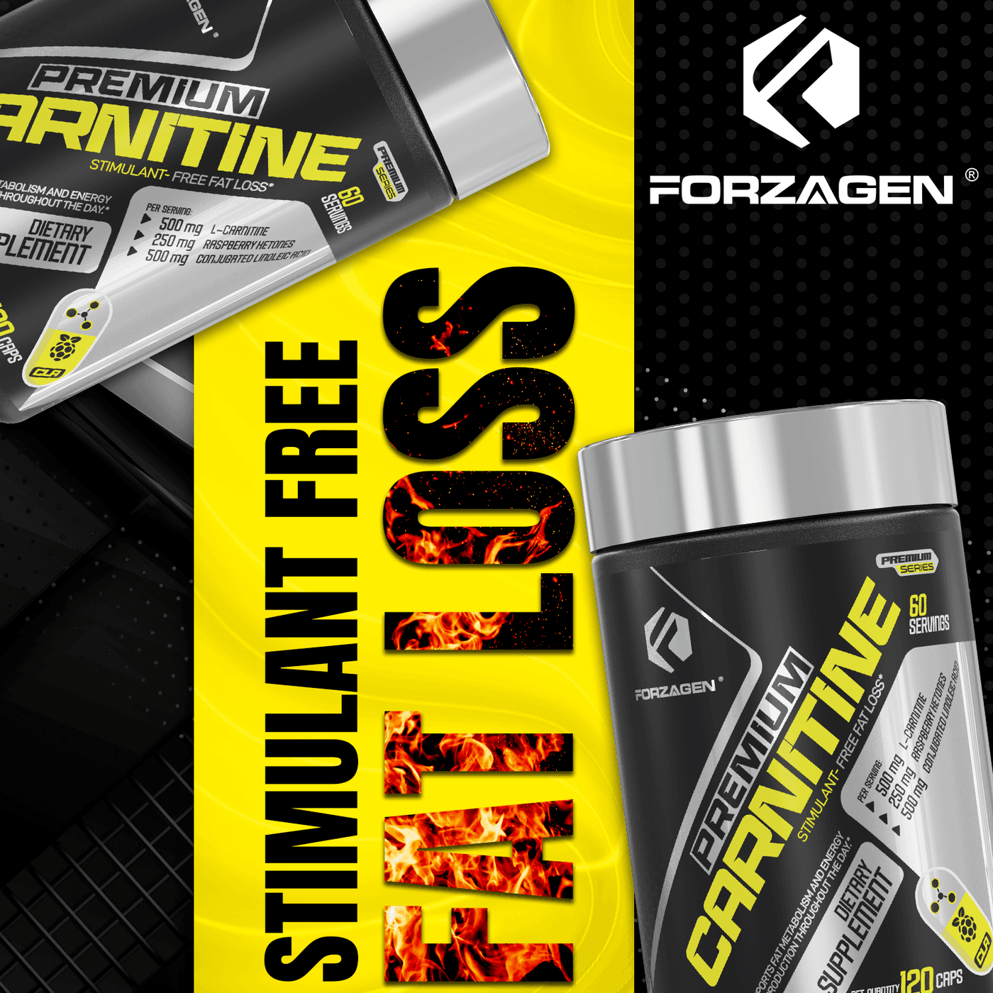 Forzagen Premium L Carnitine + CLA + Raspberry Ketones Stim-Free