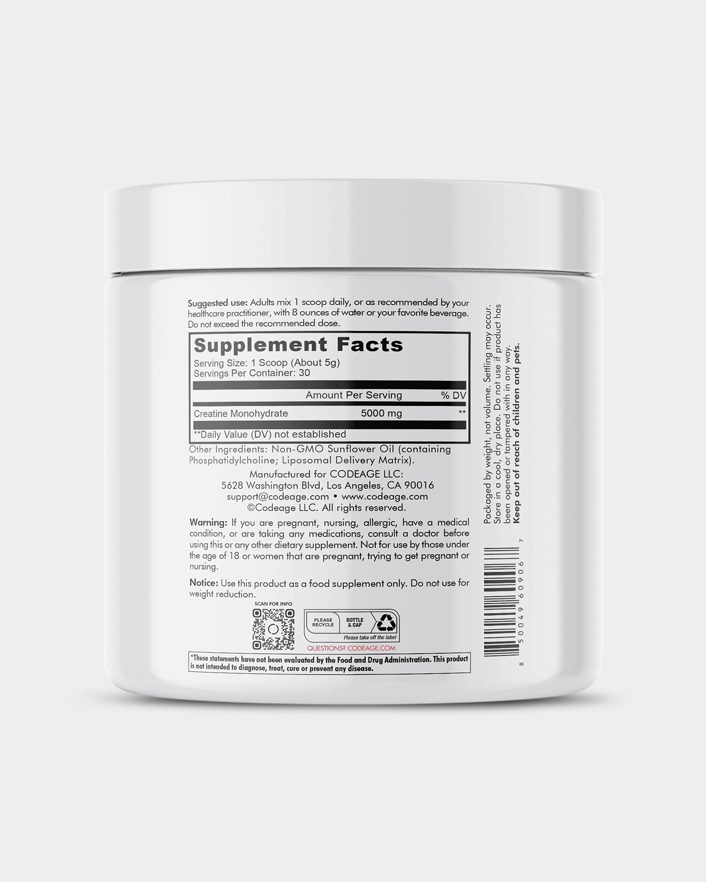 Codeage Creatine Monohydrate Powder Supplement - Bodybuilding.com