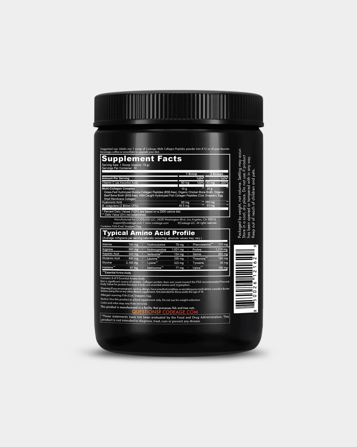 Codeage Hydrolyzed Multi Collagen Peptides Powder Supplement Black Edition - Bodybuilding.com