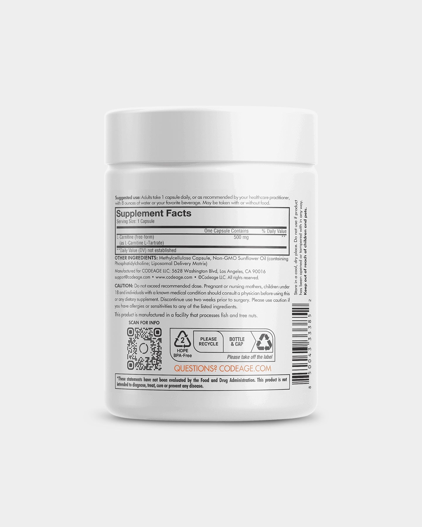 Codeage L - Carnitine+ Free - Form Amino Acid Supplement - Bodybuilding.com