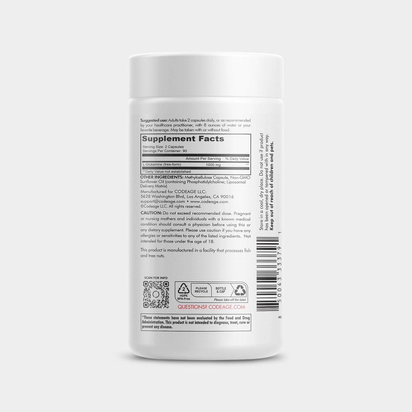 Codeage L - Glutamine+ Free - Form Amino Acid Supplement - Bodybuilding.com