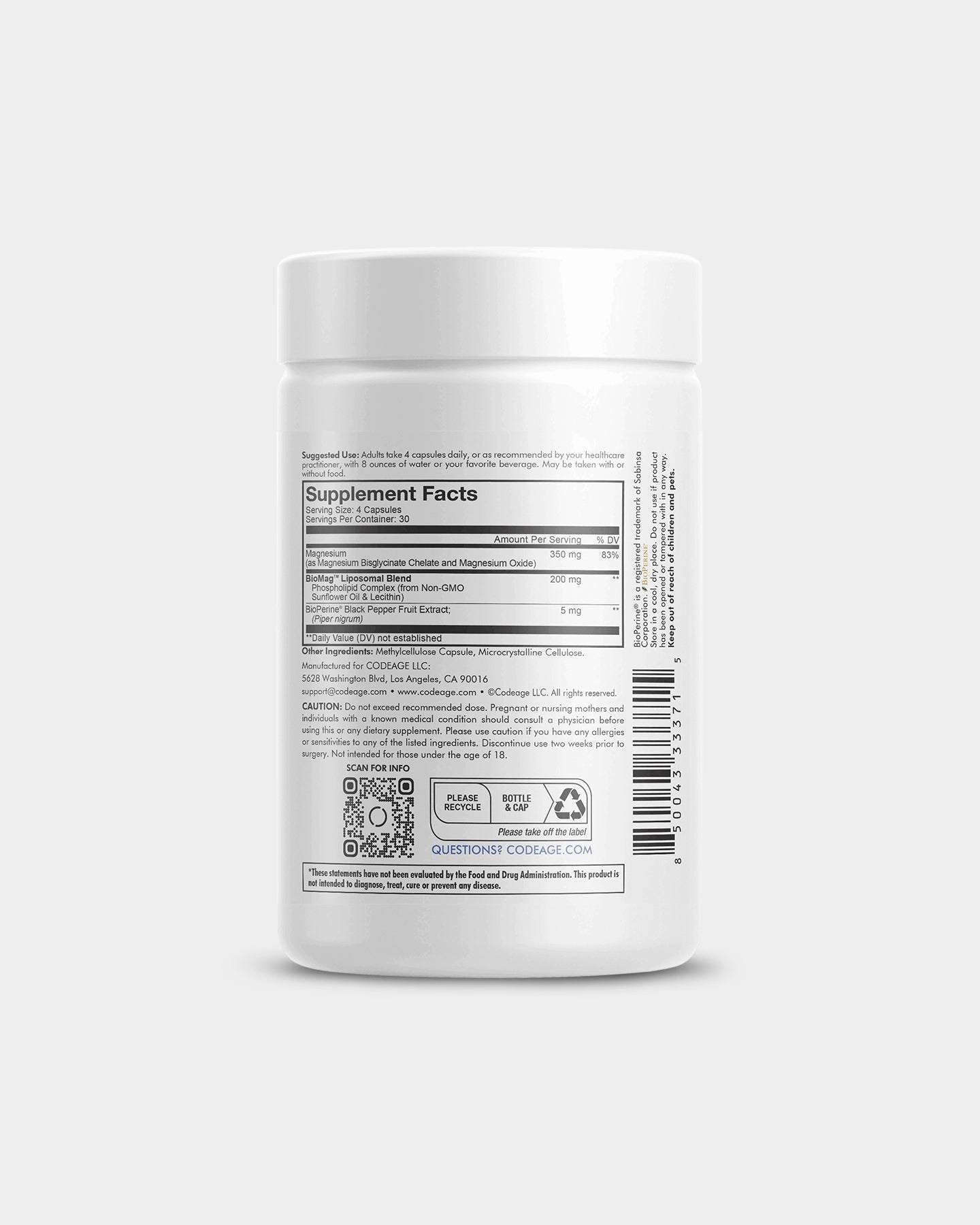 Codeage Liposomal Magnesium Glycinate Supplement - Bodybuilding.com