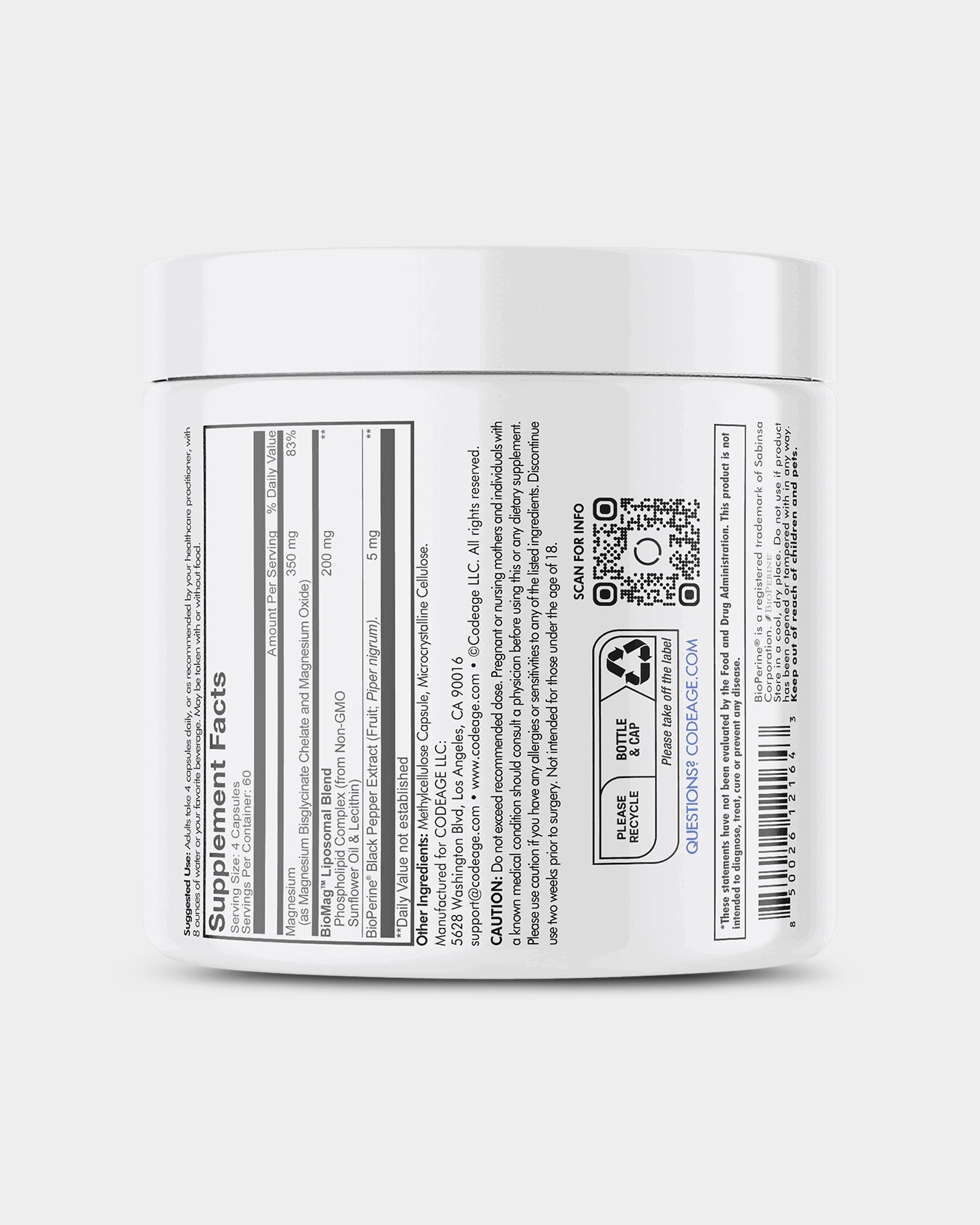 Codeage Liposomal Magnesium Glycinate Supplement - Bodybuilding.com