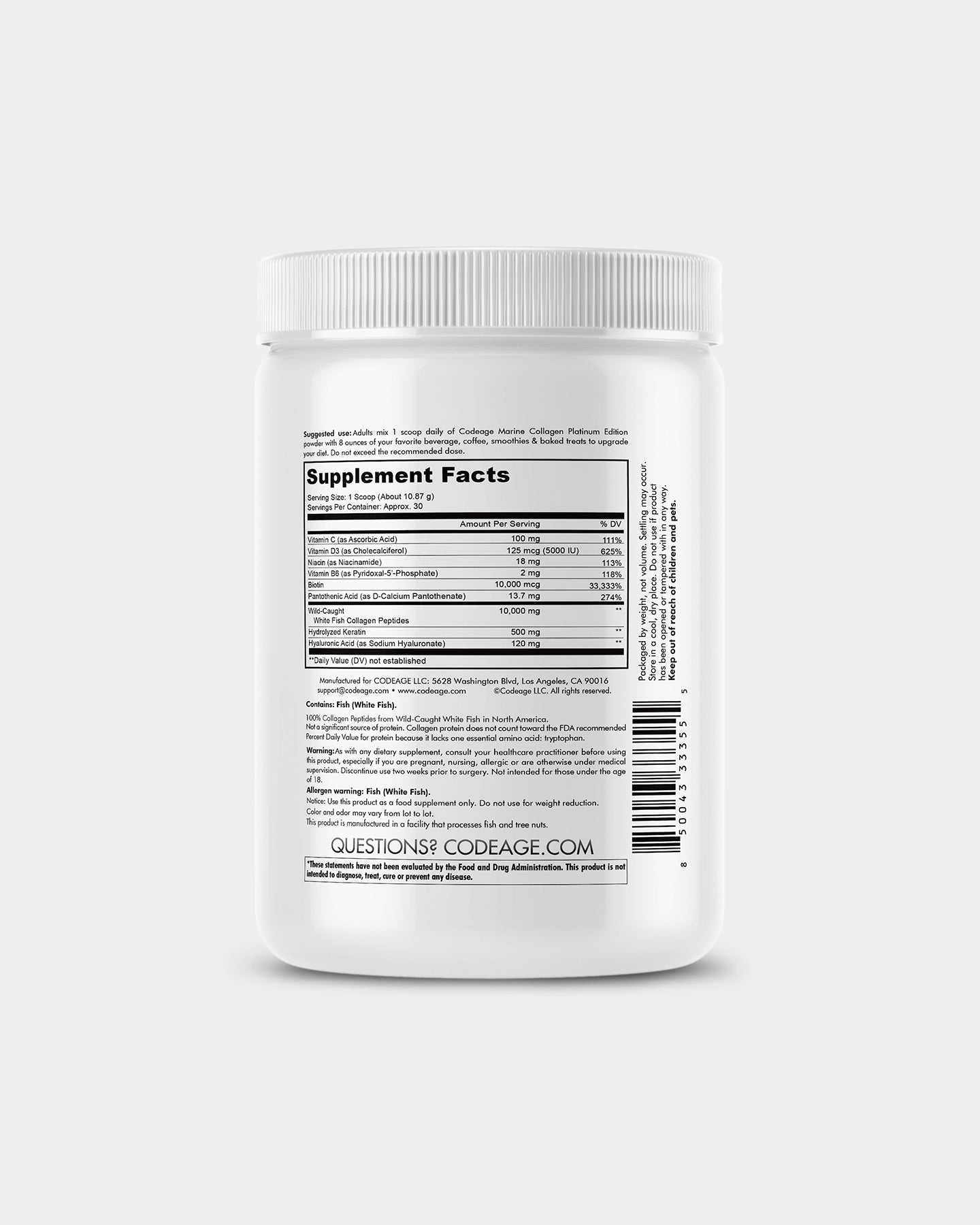 Codeage Platinum Marine Collagen Peptides Supplement Powder - Bodybuilding.com