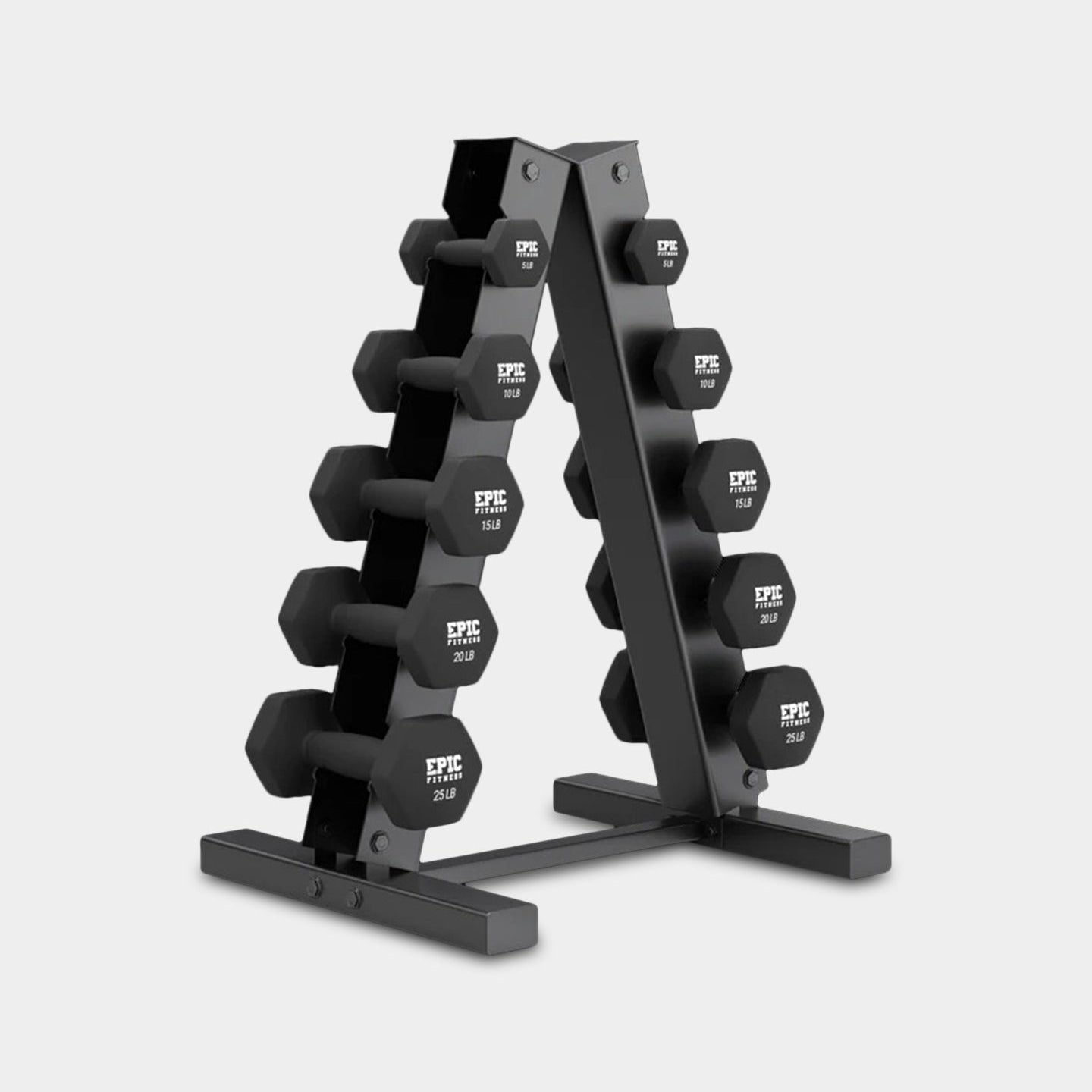 Epic Fitness Epic Fitness 150 - Pound Neoprene Hex Dumbbell Set with Heavy Duty A - Frame Rack - Bodybuilding.com