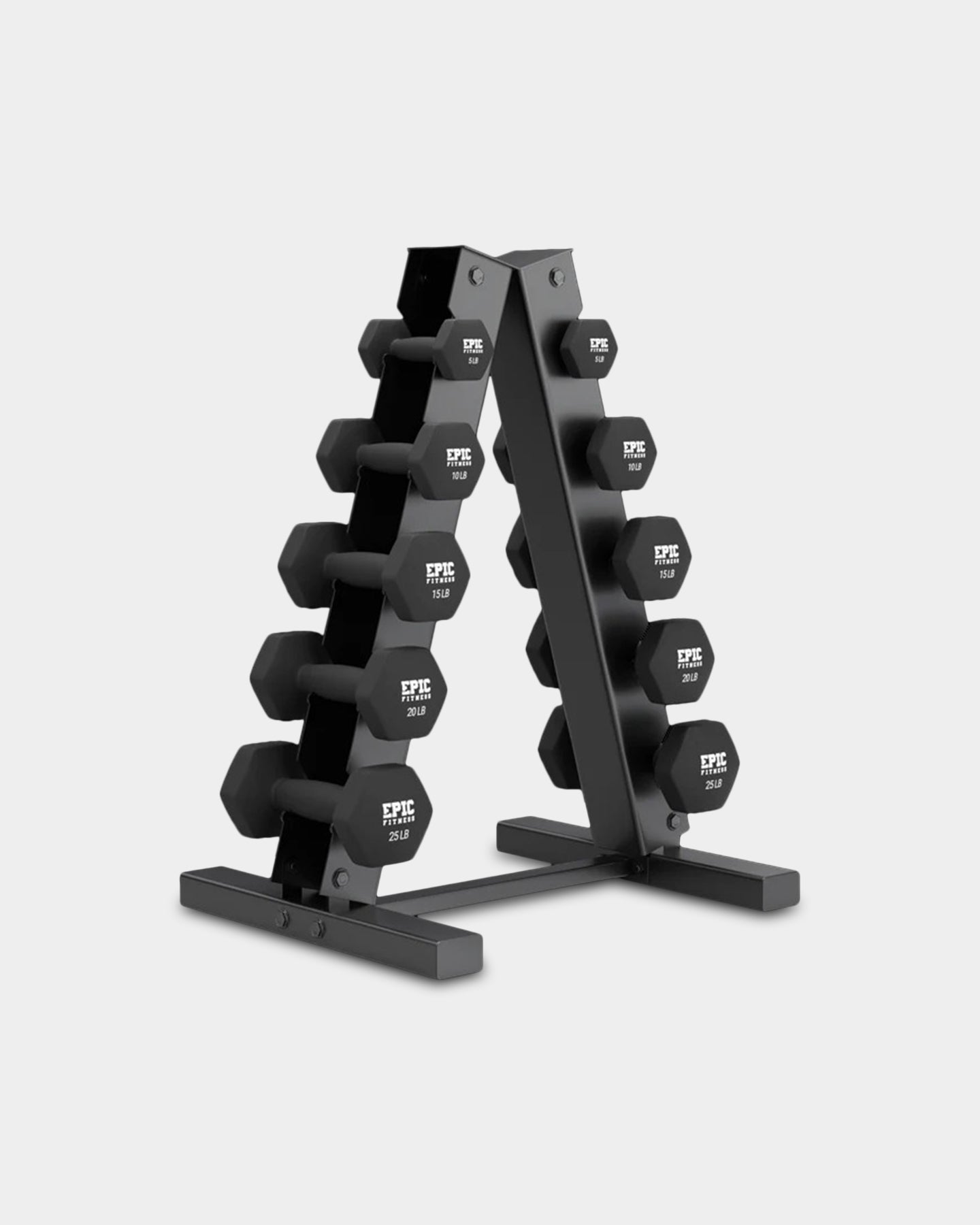 Epic Fitness Epic Fitness 150 - Pound Neoprene Hex Dumbbell Set with Heavy Duty A - Frame Rack - Bodybuilding.com