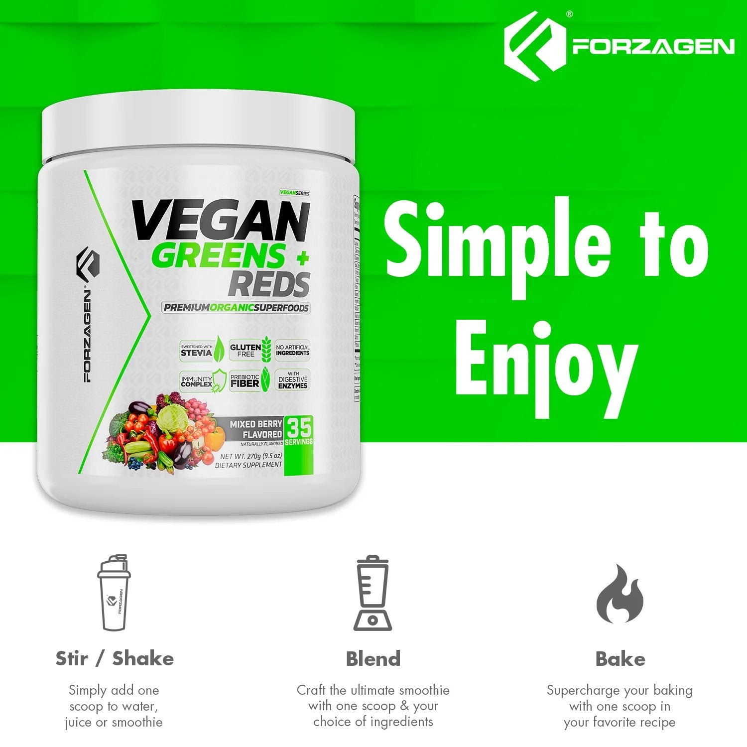 Forzagen Vegan Greens + Reds Superfood - Bodybuilding.com