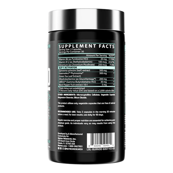 Nutrex BURN30 GLP1+ Caffeine Free Fat Burner - Bodybuilding.com