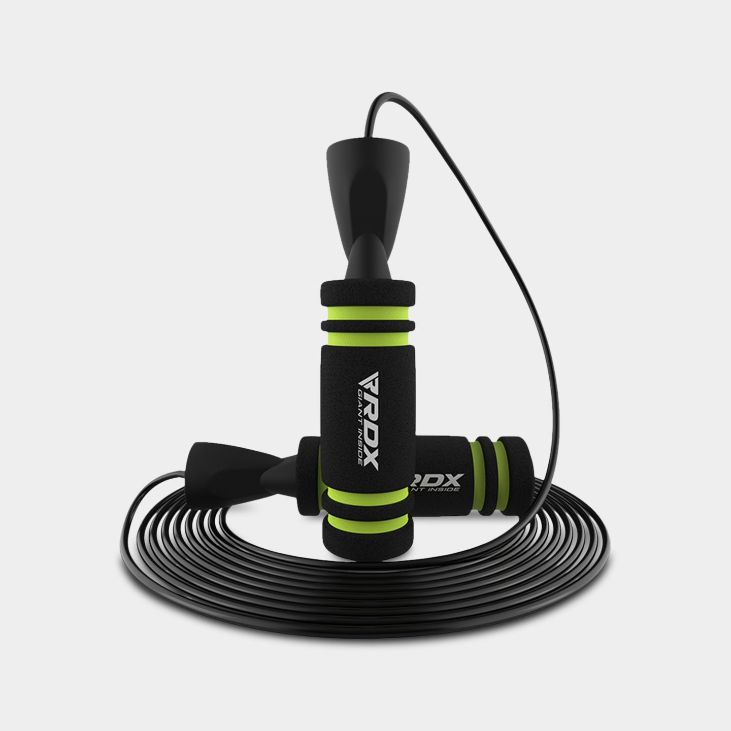 RDX Sports X2 Adjustable 10.3ft Non-Slip Memory Foam Soft Handles Skipping Rope, Standard Size, Green A1
