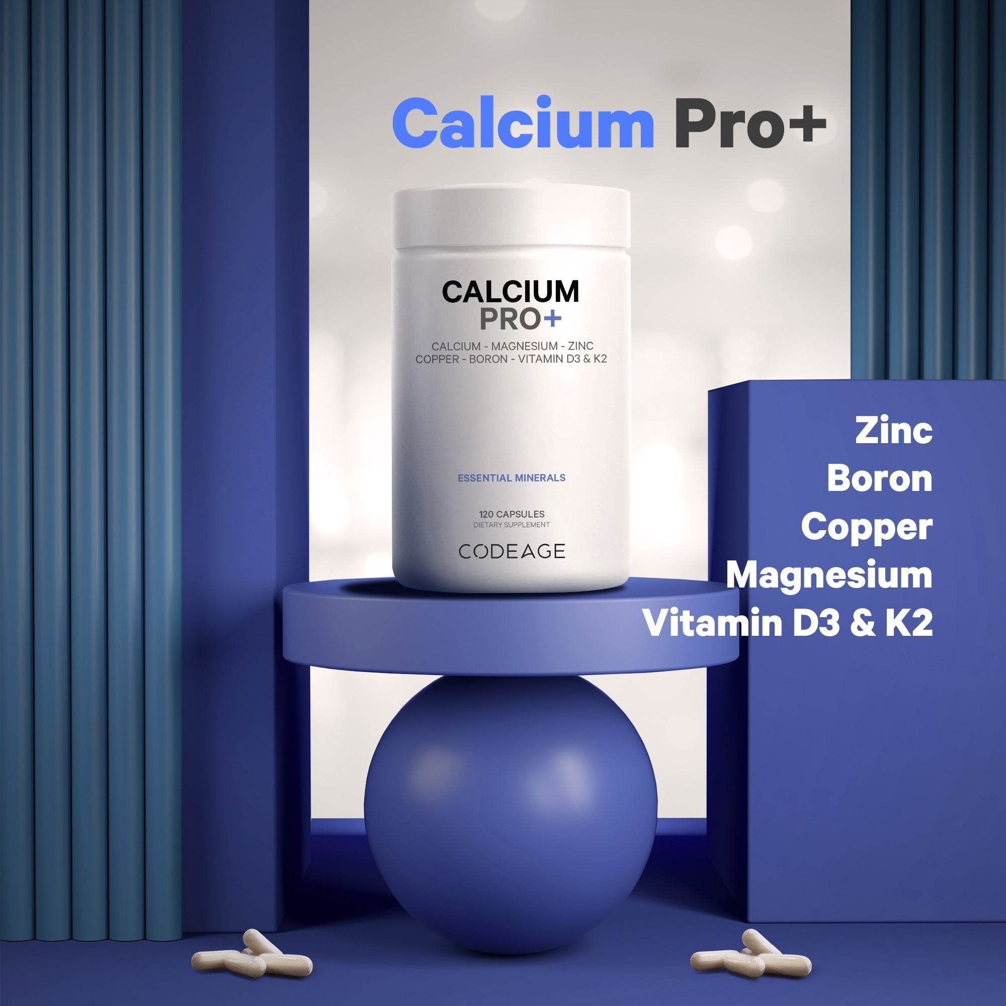 Codeage Calcium Pro+ Calcium Magnesium Supplement, Unflavored, 120 Capsules A2