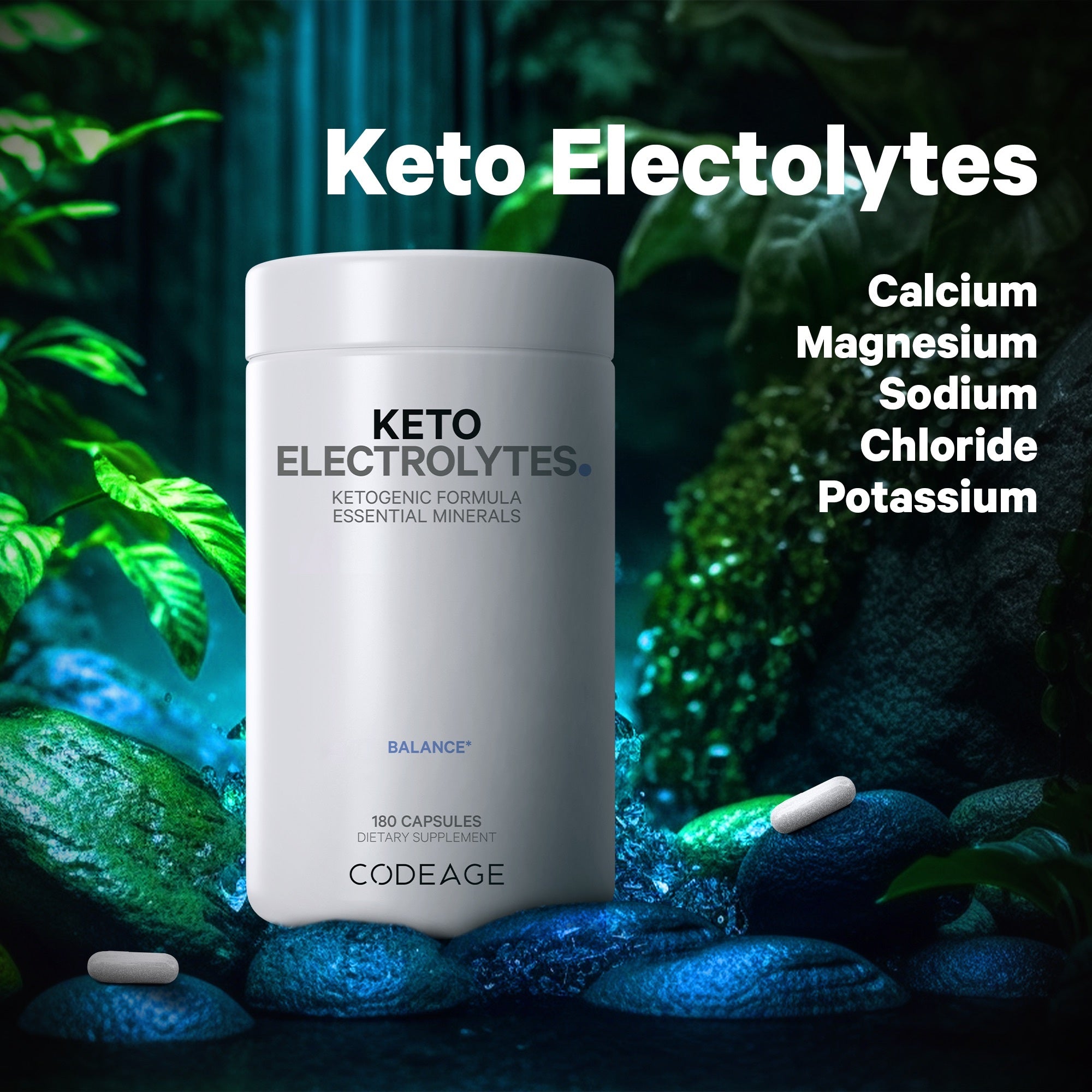 Codeage Keto Electrolytes Ketogenic Formula Essential Minerals Supplement, Unflavored, 180 Capsules A2