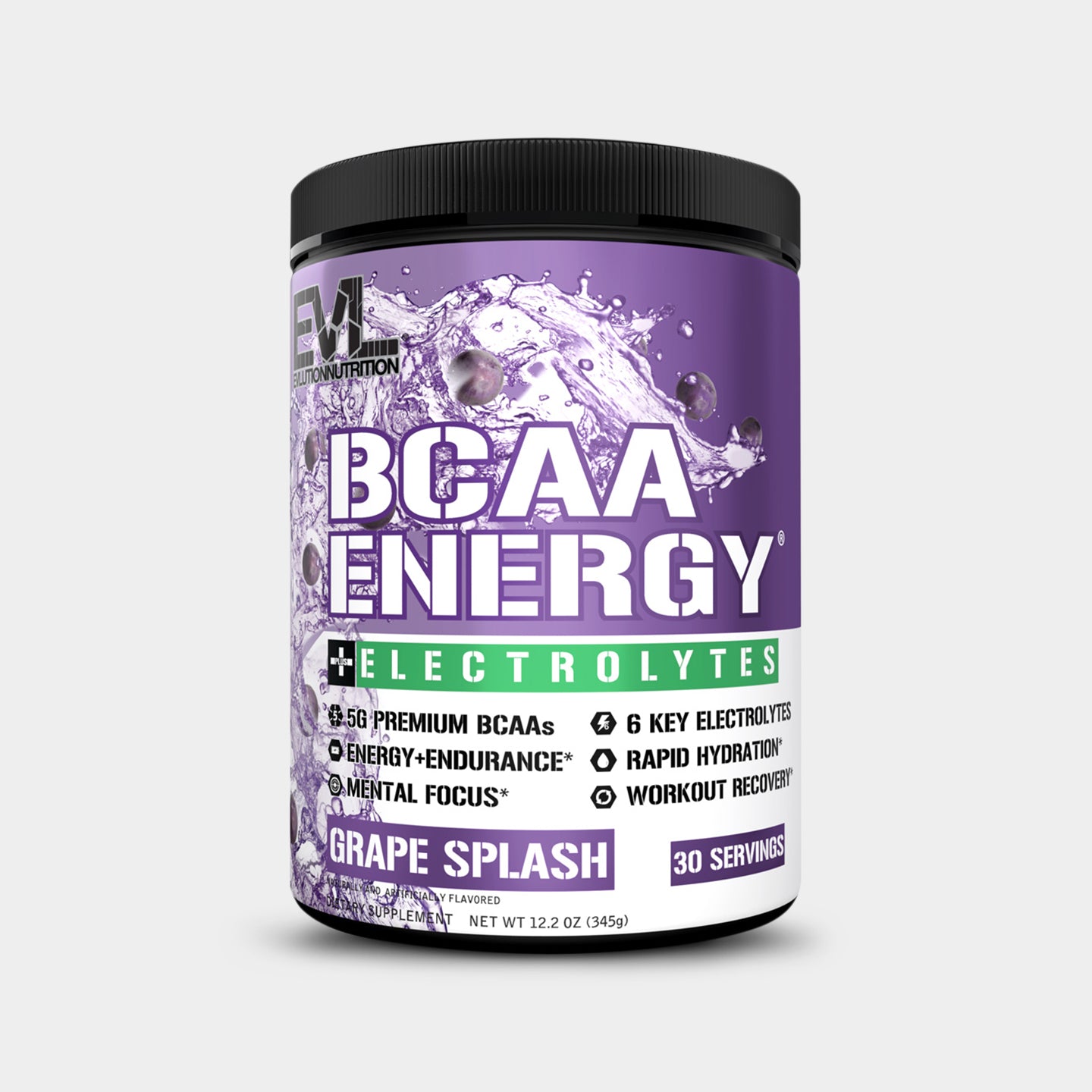 EVLUTION NUTRITION BCAA Energy + Electrolytes, Grape Splash, 30 Servings A1