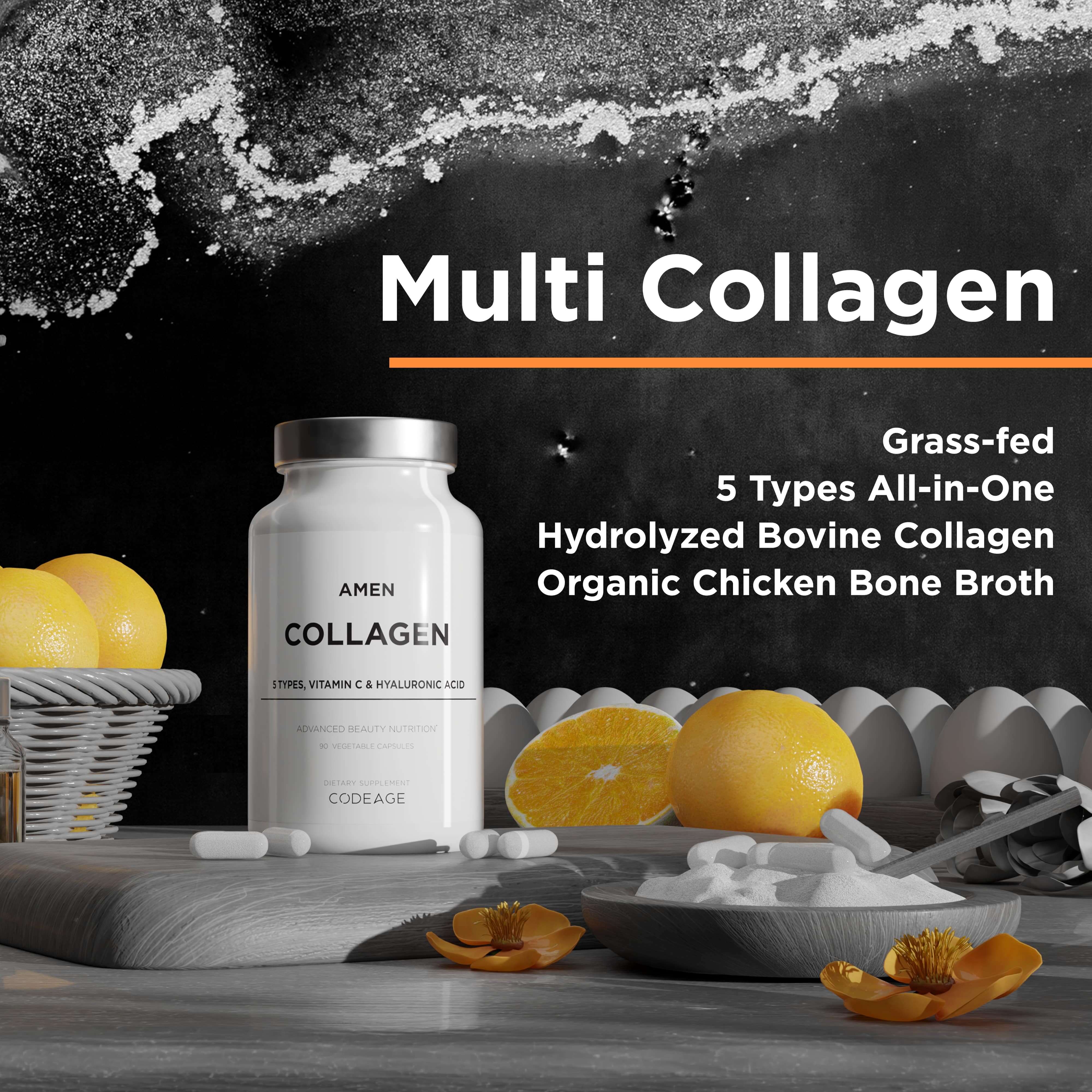 Codeage Amen Grass-Fed Hydrolyzed Collagen Peptides Capsules, Unflavored, 90 Veggie Caps A2