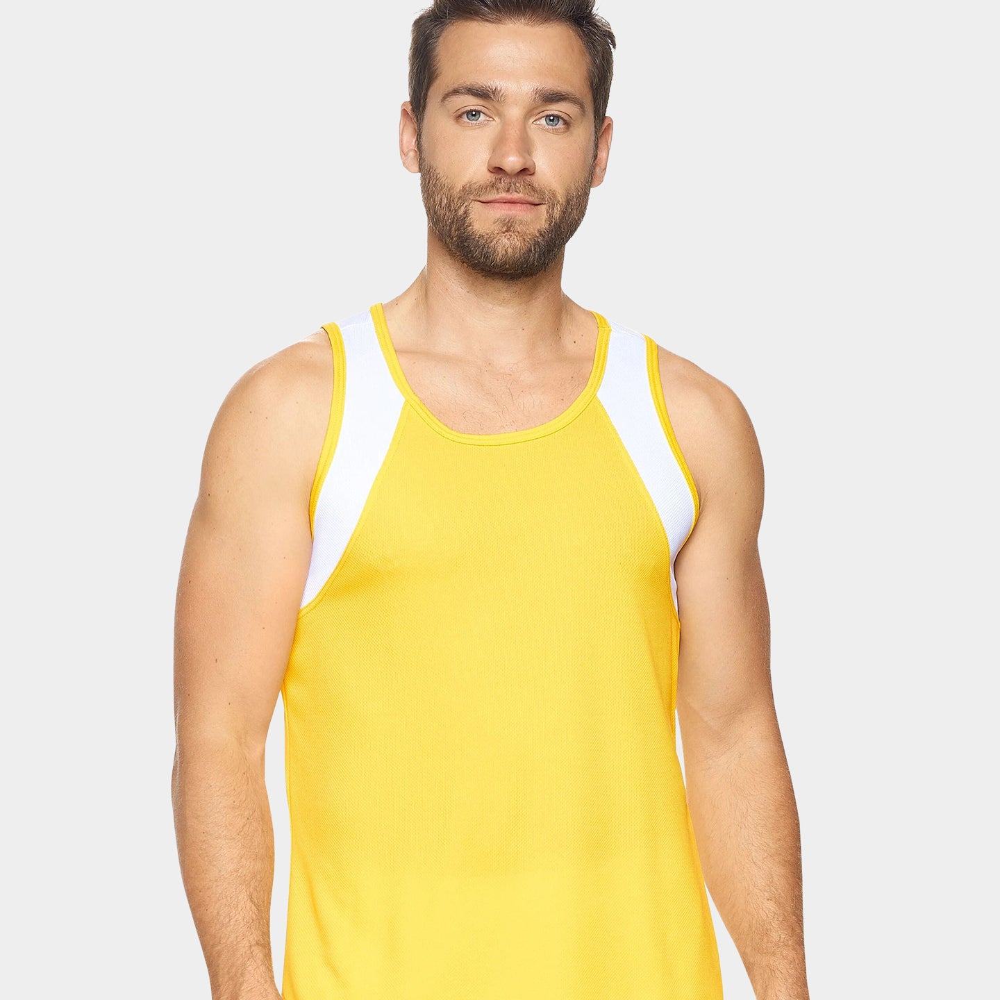 Expert Brand Oxymesh Men's Activewear Distance Tank, S, Yellow/White A1