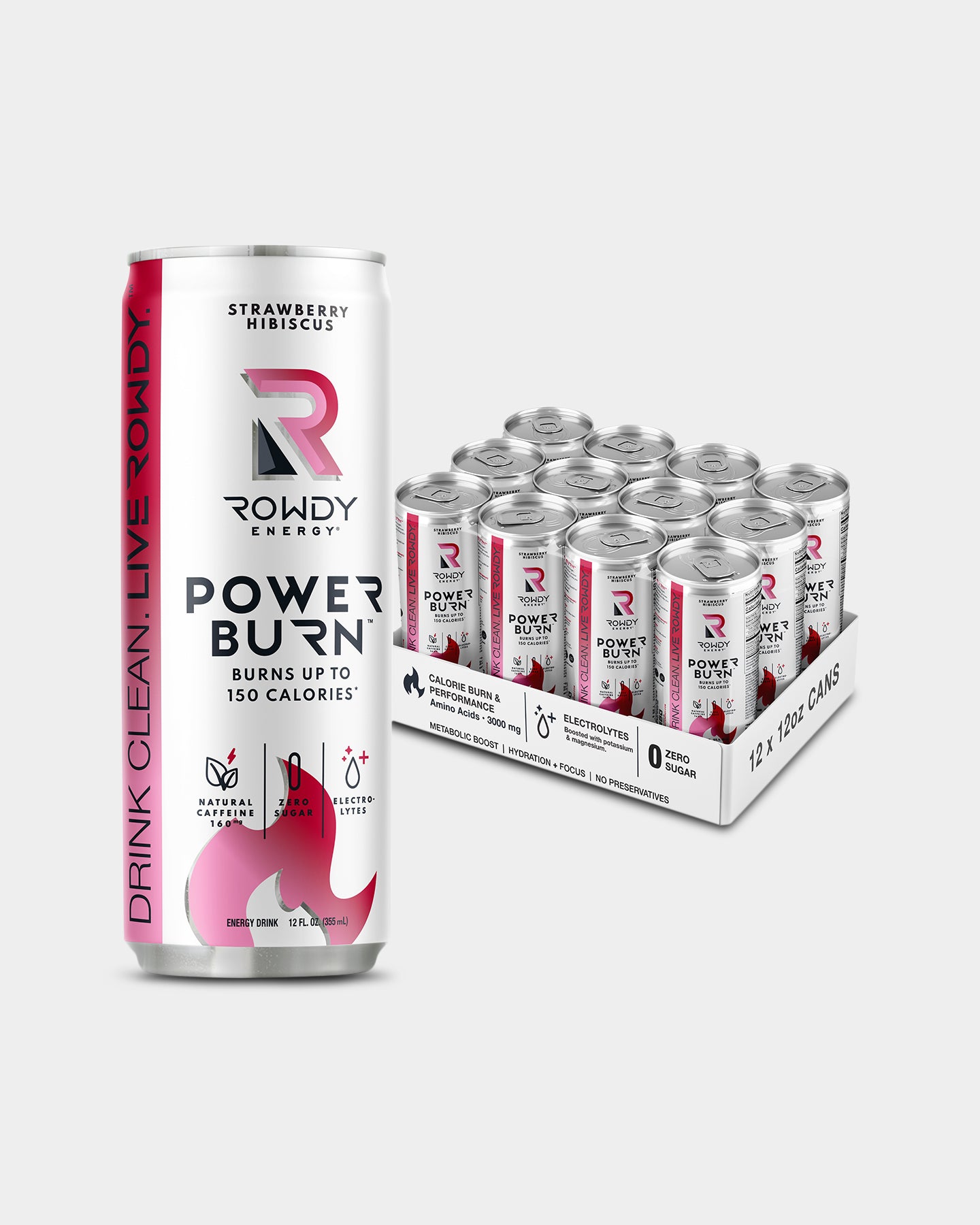 Rowdy Energy Power Burn Energy Drink, Strawberry Hibiscus, 12-Pack A1