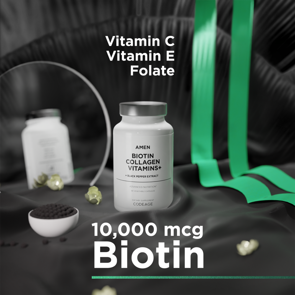 Codeage Amen Biotin Collagen Vitamins + Black Pepper Extract, Unflavored, 90 Capsules A5