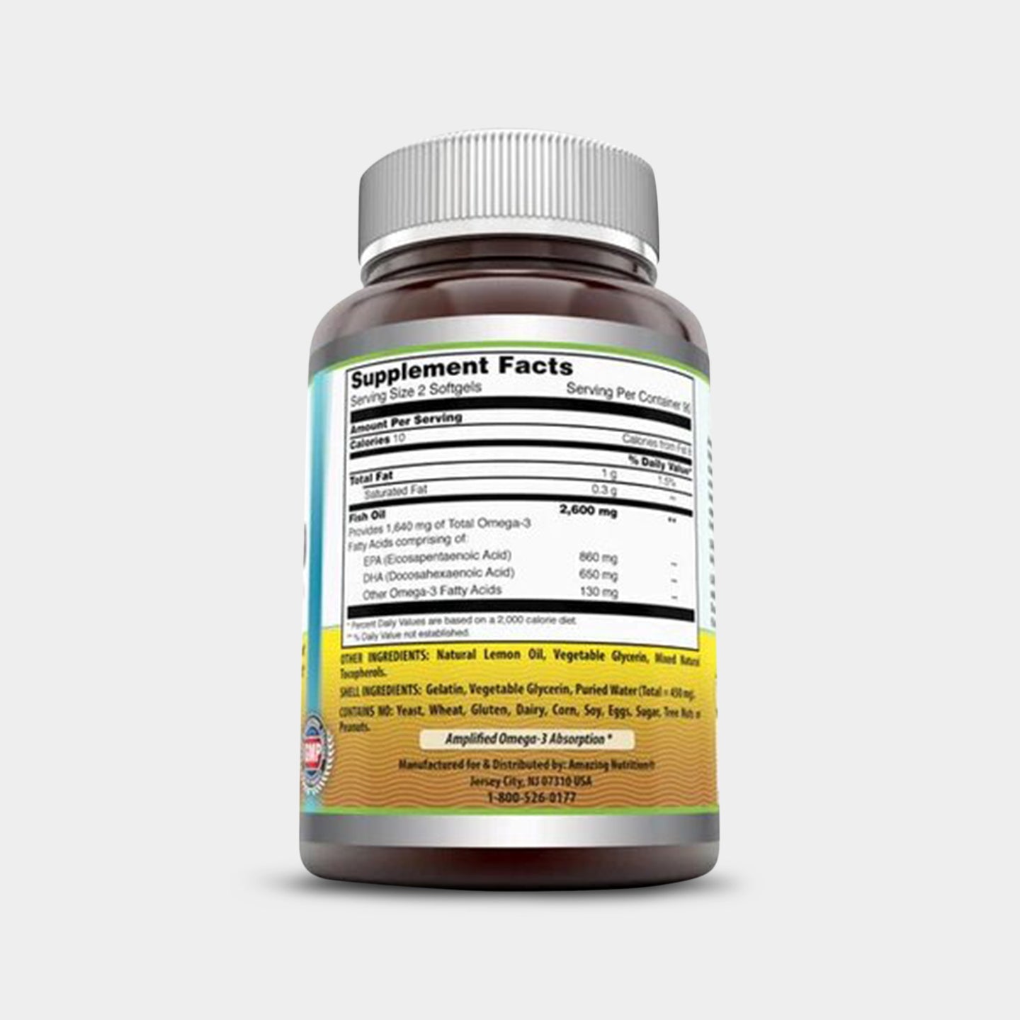 Amazing Formulas Omega 3 Fish Oil 1300 mg, Unflavored, 180 Softgels A1