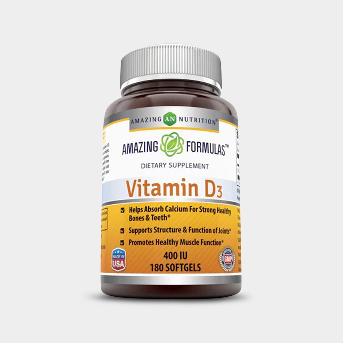 Amazing Formulas Vitamin D3 400 IU, Unflavored, 180 Softgels A1