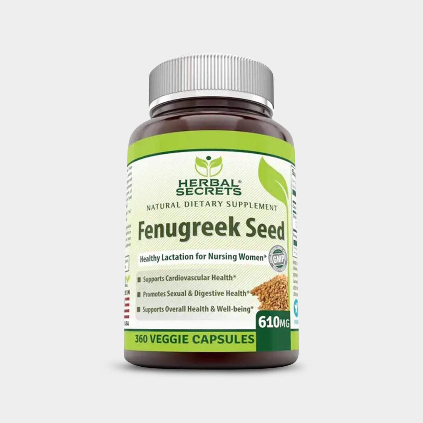Herbal Secrets Fenugreek Seed 610mg, Unflavored, 360 Veggie Capsules A1