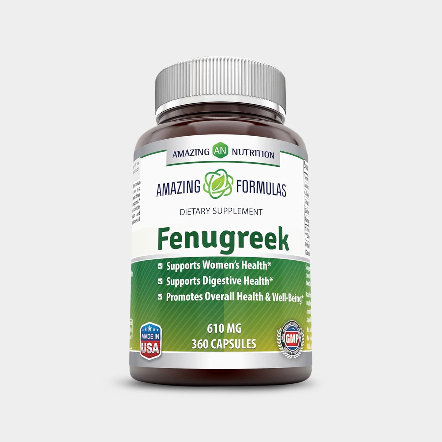 Amazing Nutrition Amazing Formulas Fenugreek 610 Mg, Unflavored, 360 Veggie Capsules A1