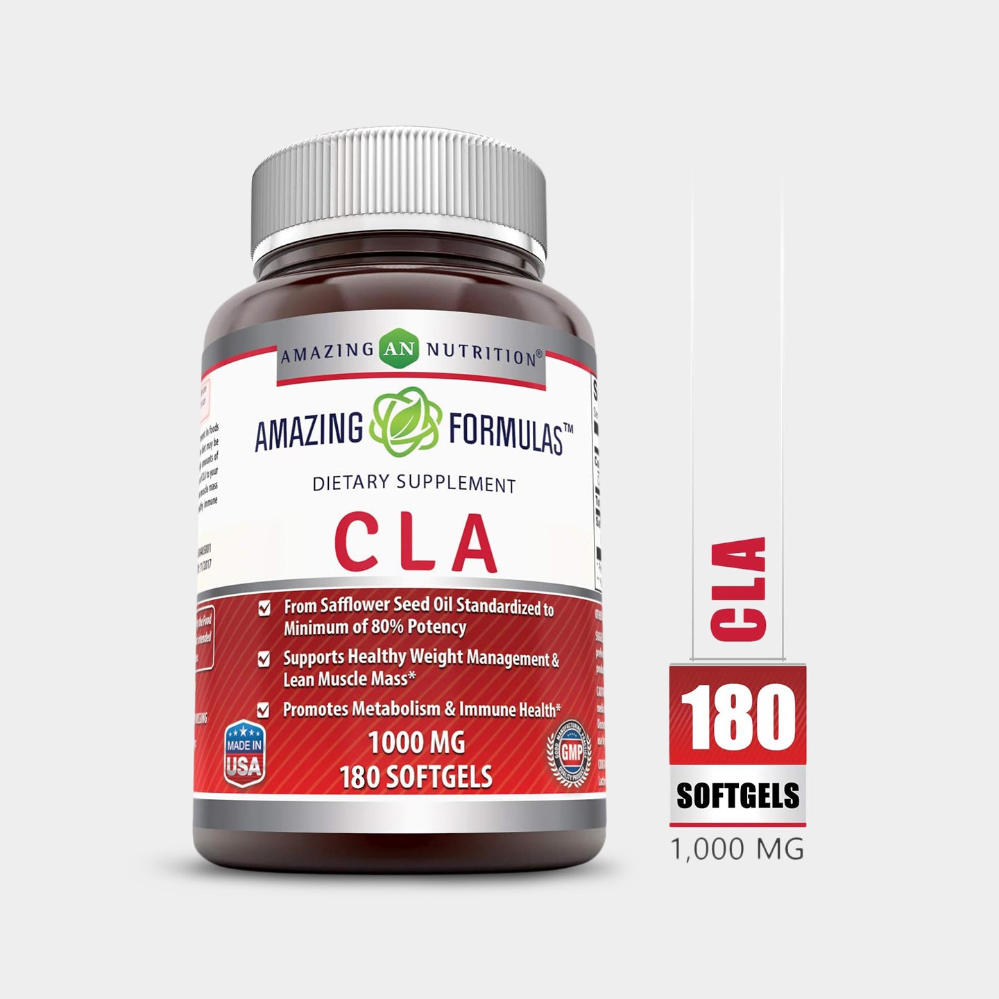 Amazing Nutrition Amazing Formulas CLA 1000 Mg, Unflavored, 180 Softgels A1