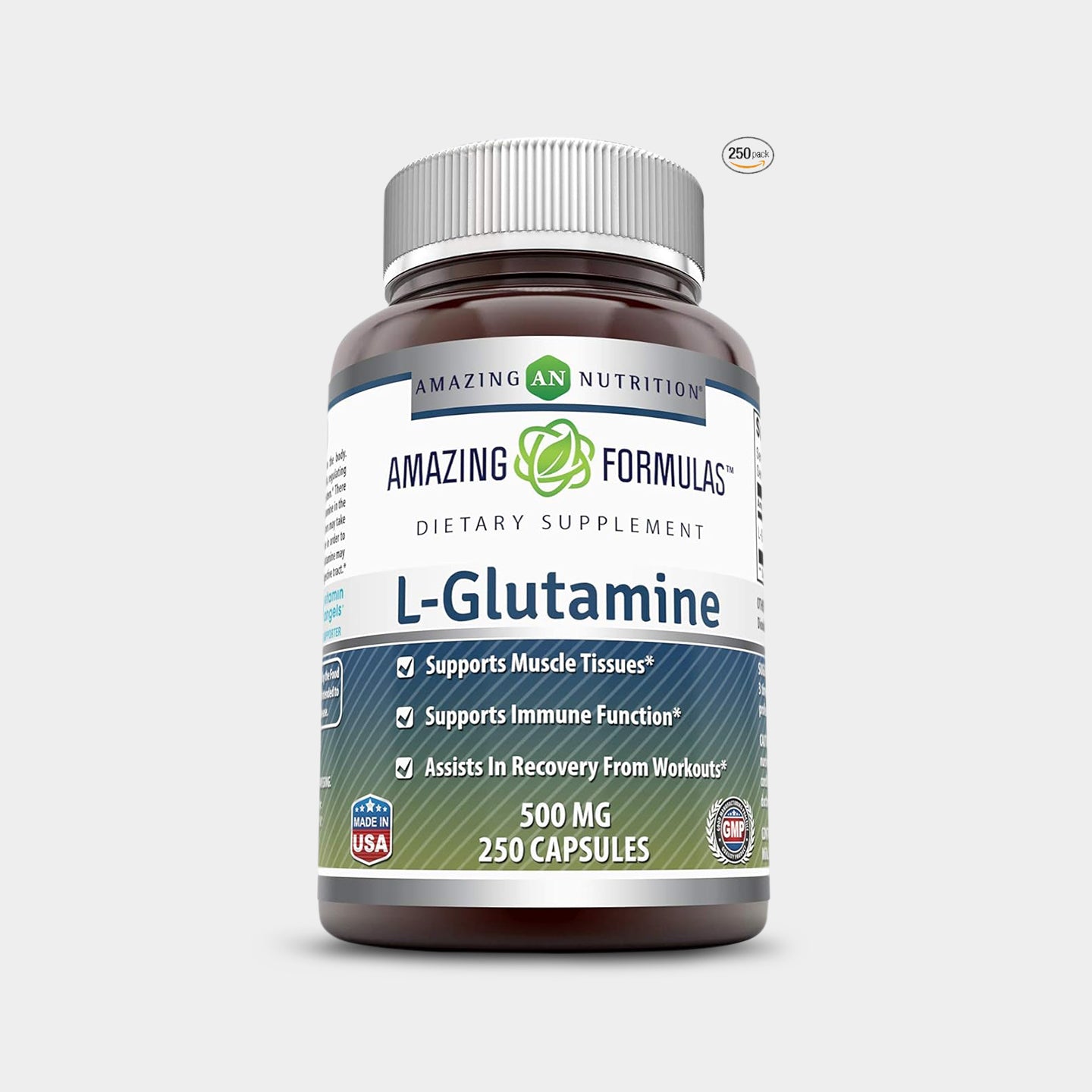 Amazing Nutrition Amazing Formulas L-Glutamine 500 Mg, Unflavored, 250 Capsules A1