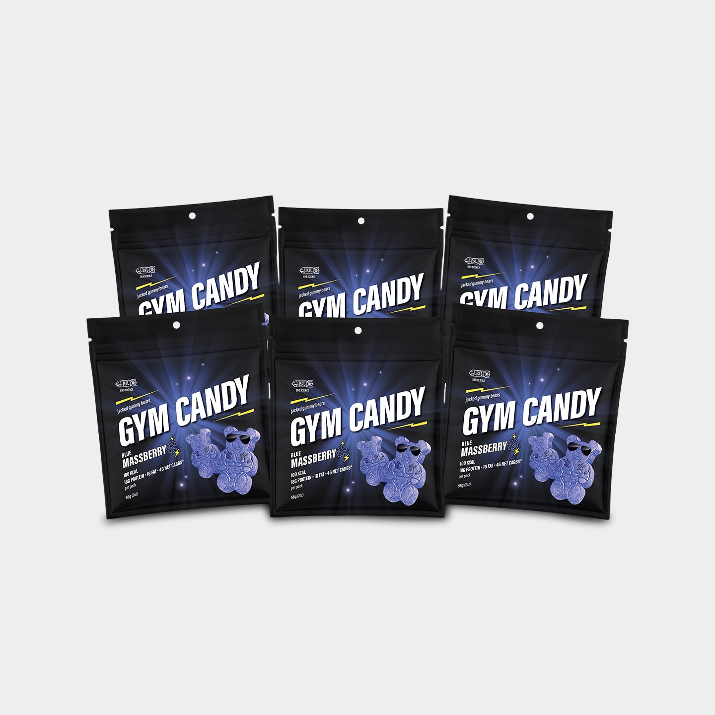Gym Candy Jacked Gummy Bears, Blue Massberry, 2oz - 6 Pack A1