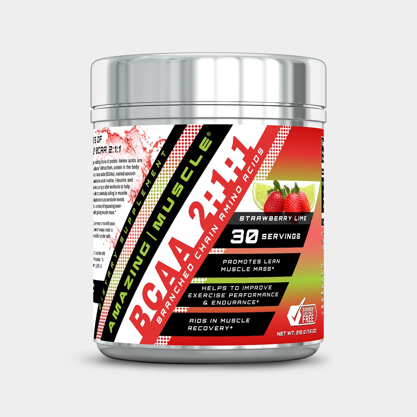 Amazing Muscle BCAA 2:1:1, Strawberry Lime, 30 Servings A1