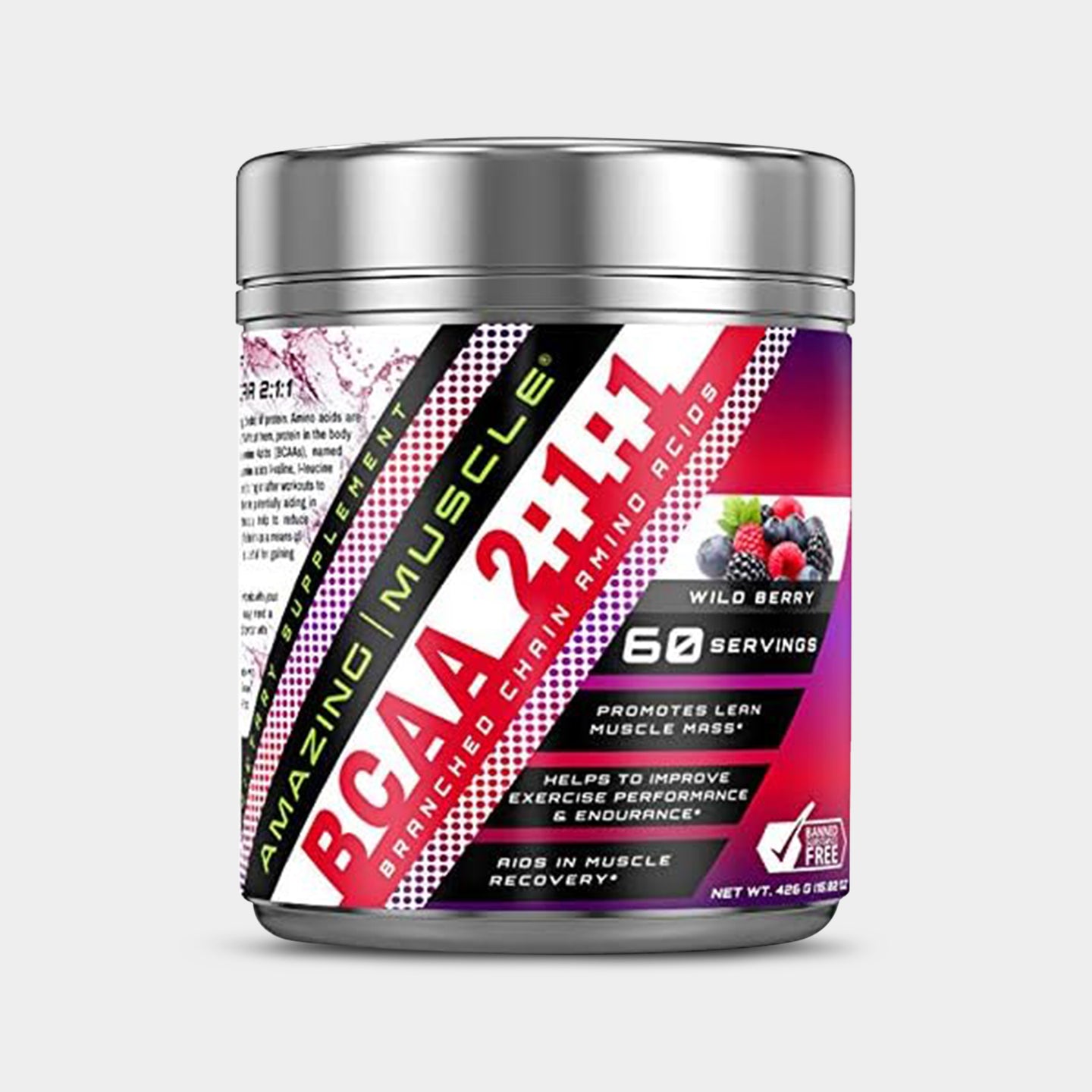Amazing Muscle BCAA 2:1:1, Wild Berry, 60 Servings A1