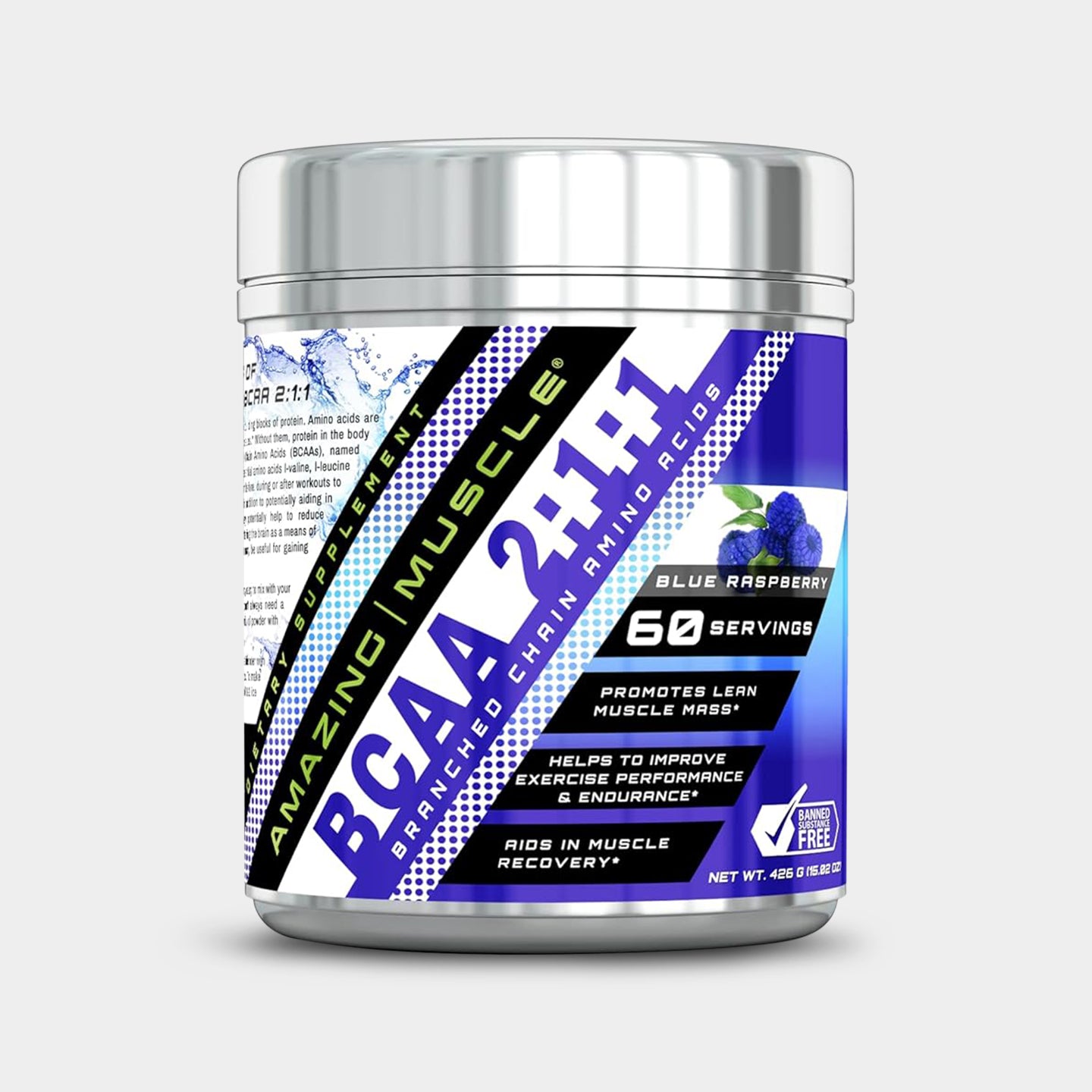 Amazing Muscle BCAA 2:1:1, Blue Rasberry, 60 Servings A1