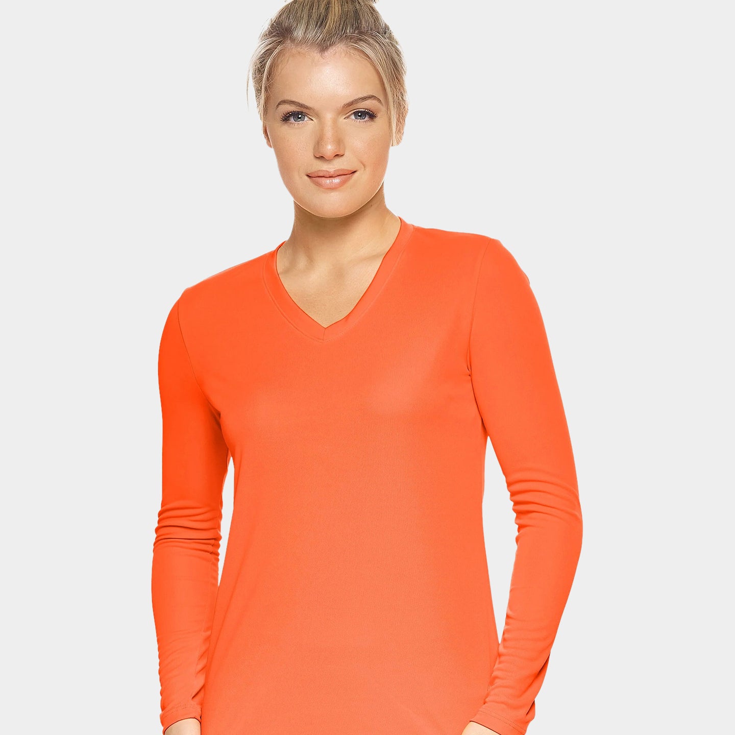 Expert Brand DriMax Women's Performance V-Neck Long Sleeve Shirt, XL, Orange A1