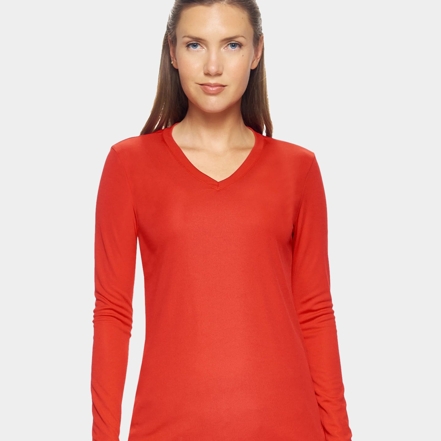 Expert Brand DriMax Women's Performance V-Neck Long Sleeve Shirt, 3XL, Red A1