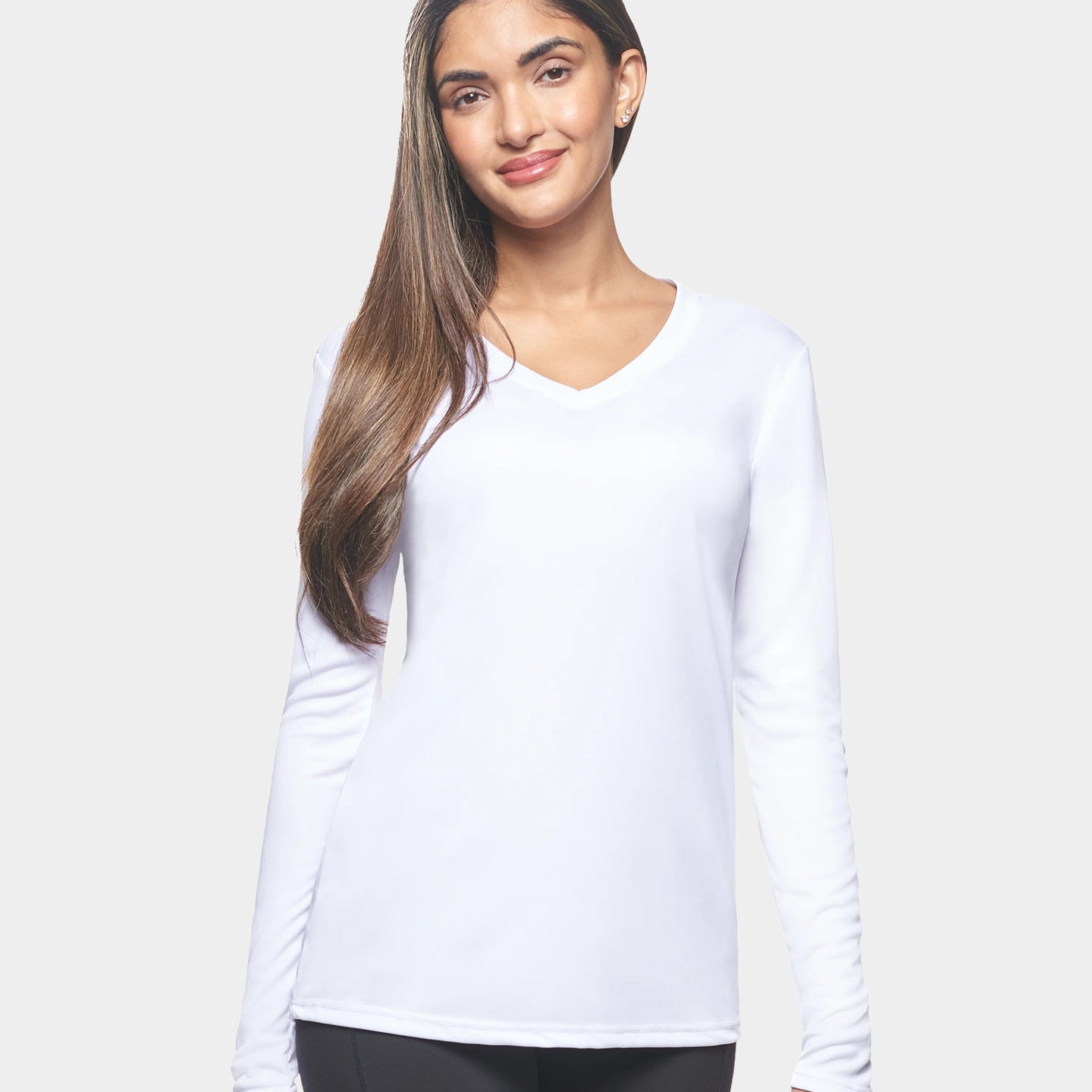 Expert Brand DriMax Women's Performance V-Neck Long Sleeve Shirt, 3XL, White A1