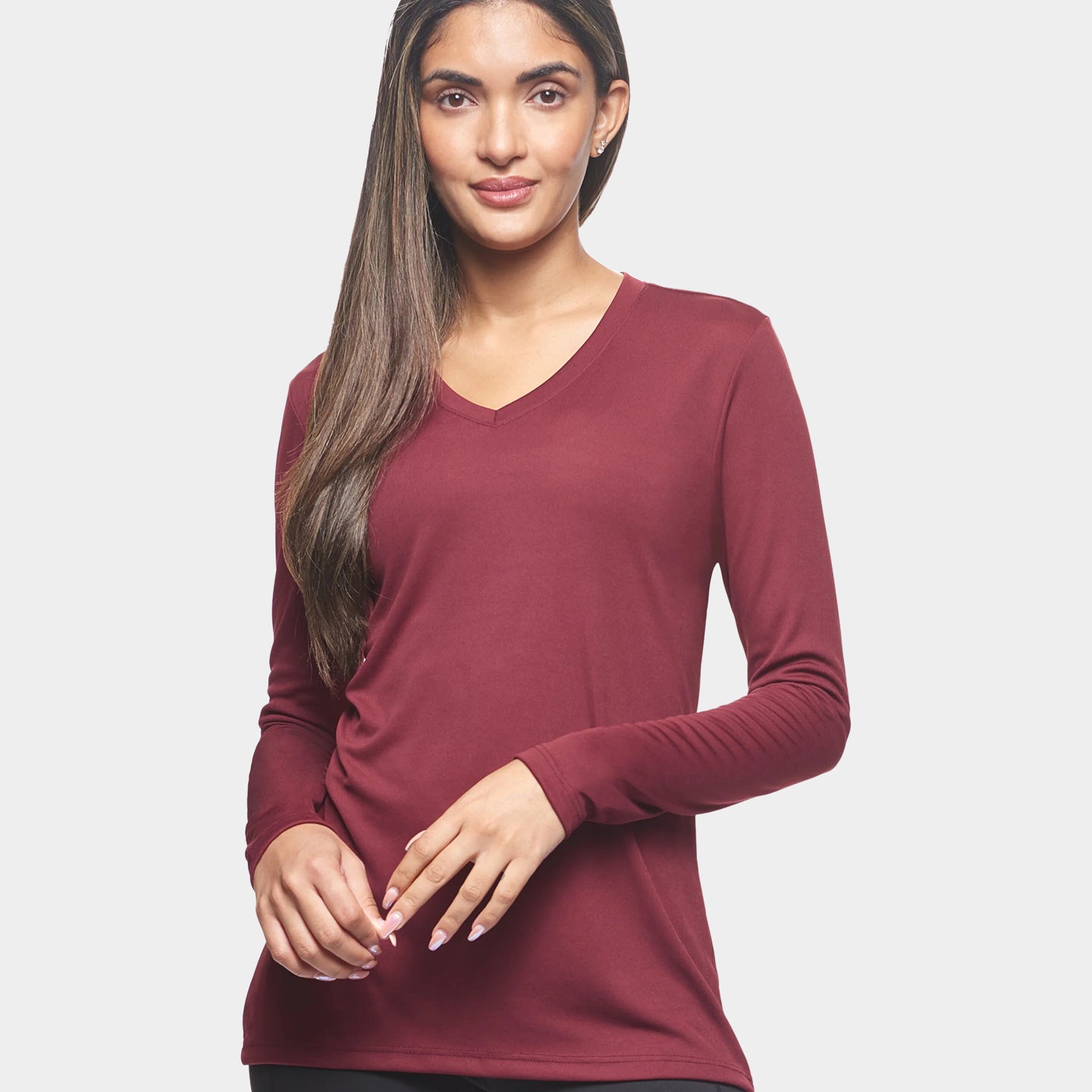 Expert Brand DriMax Women's Performance V-Neck Long Sleeve Shirt, XL, Cardinal A1