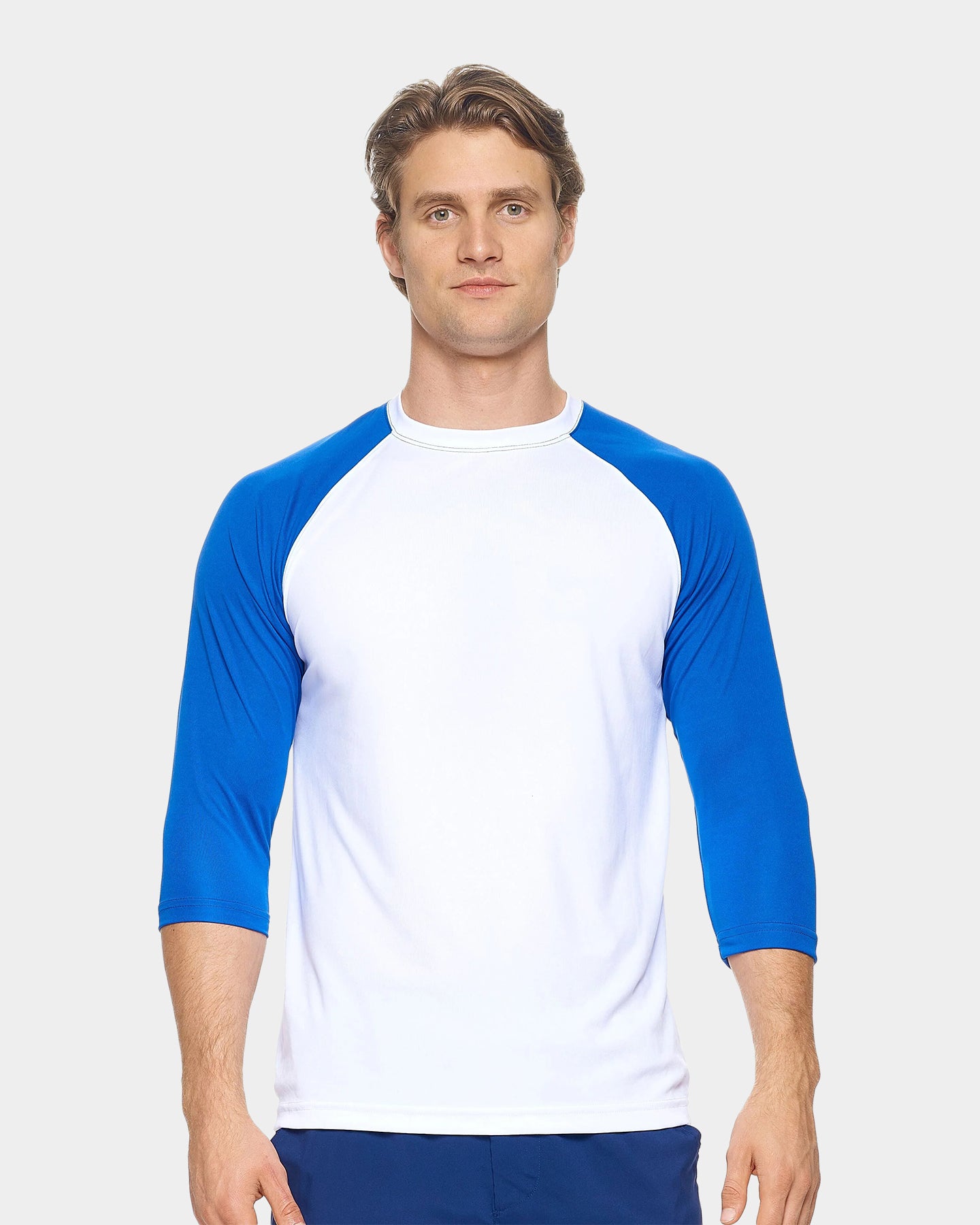 Expert Brand Men's Drimax Raglan Sleeve Active Shirt, XL, White/Royal Blue A1