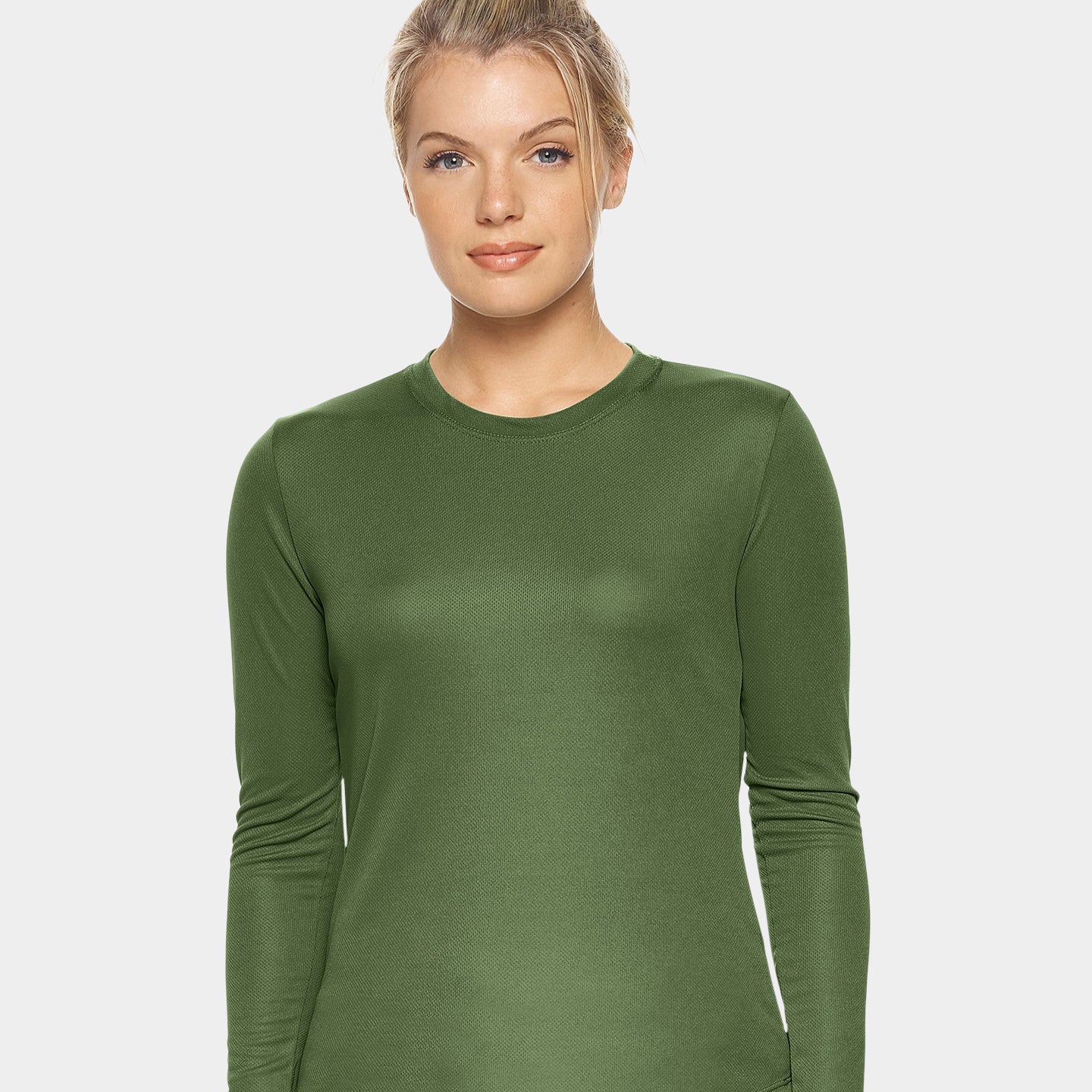 Expert Brand Oxymesh Women's Crewneck Performance Long Sleeve, XL, Military Green A1