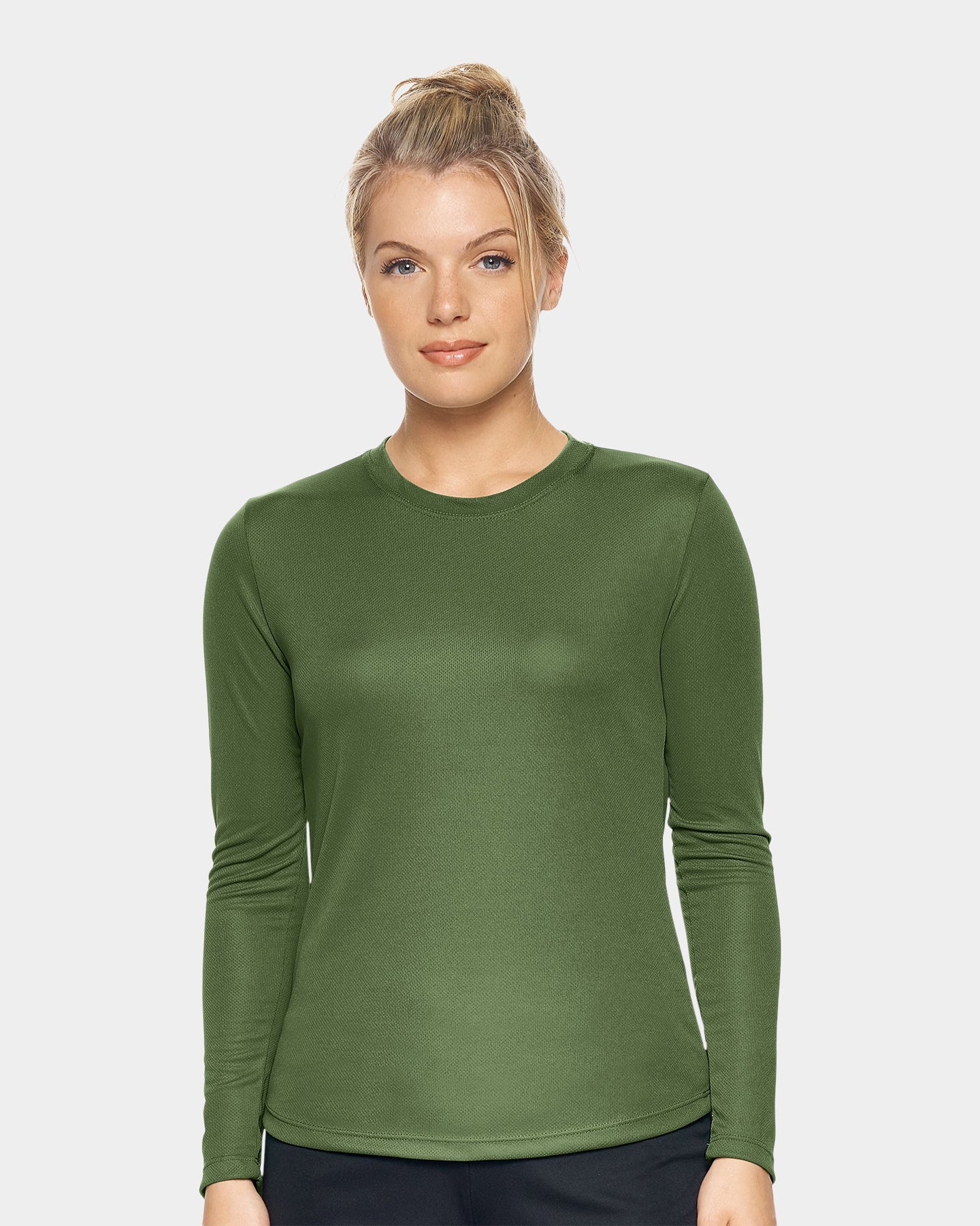 Expert Brand Oxymesh Women's Crewneck Performance Long Sleeve, XL, Military Green A1